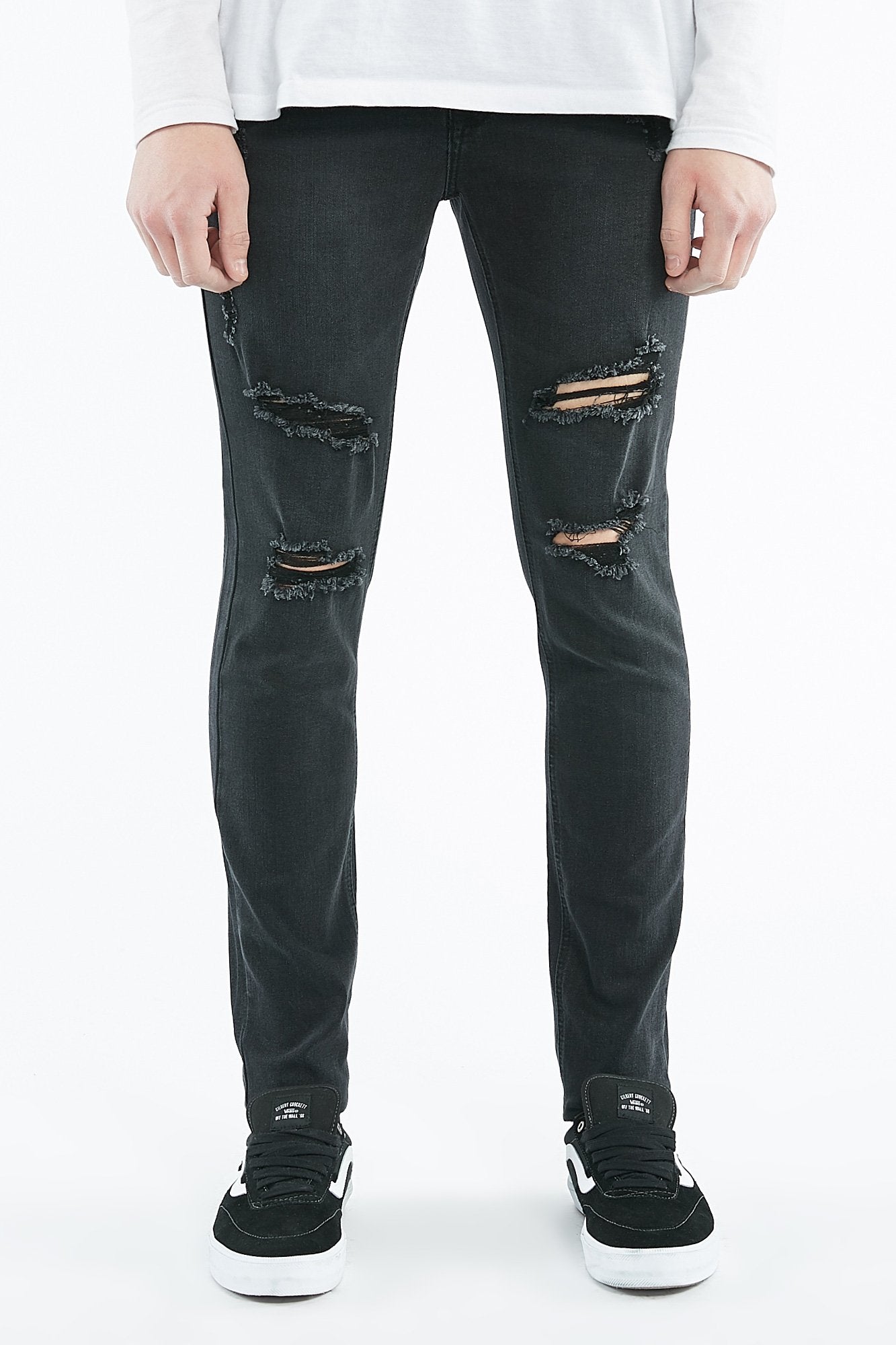 Guys Skinny Black Destroy Wash Jeans