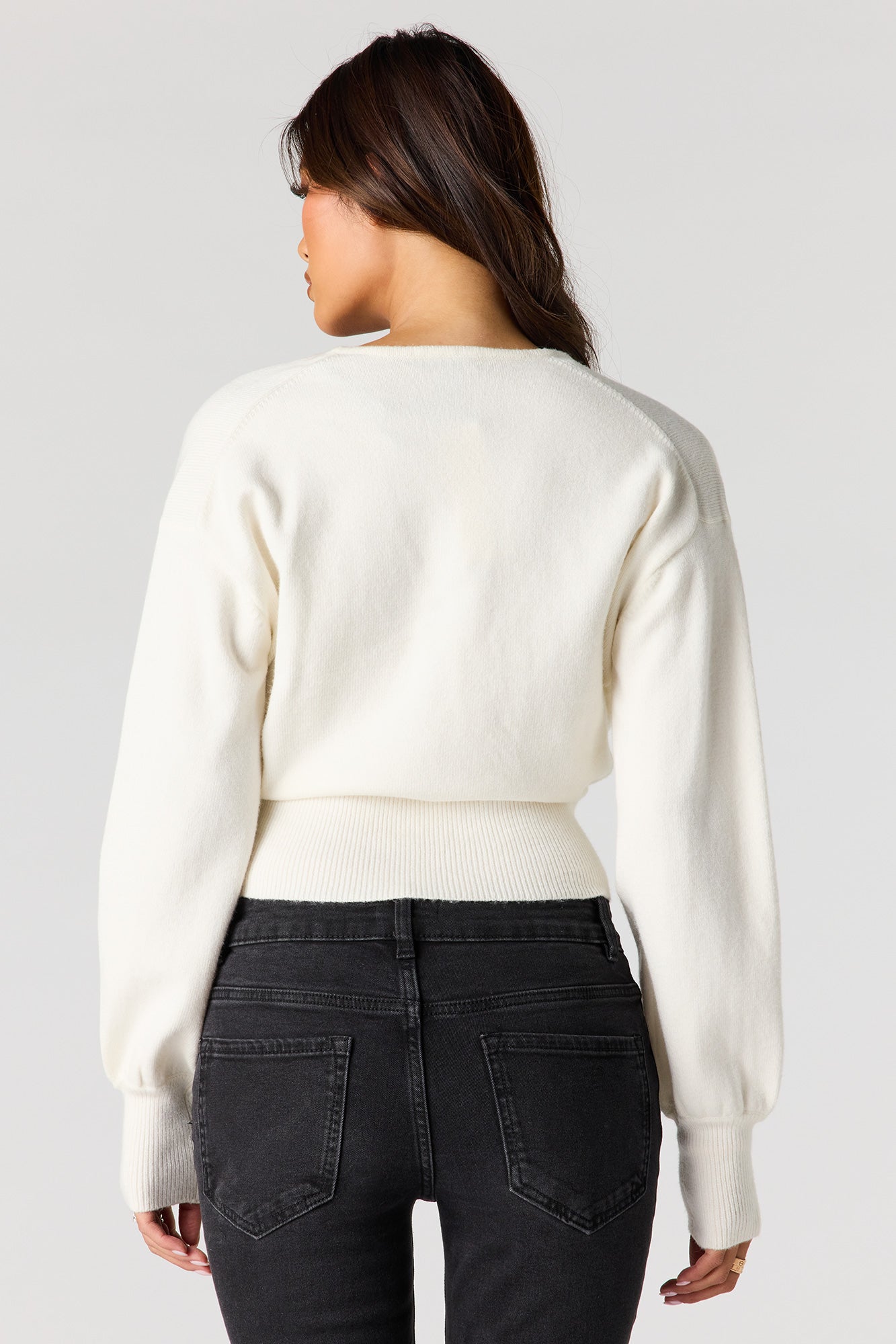 V-Neck Wrap Knit Long Sleeve Top
