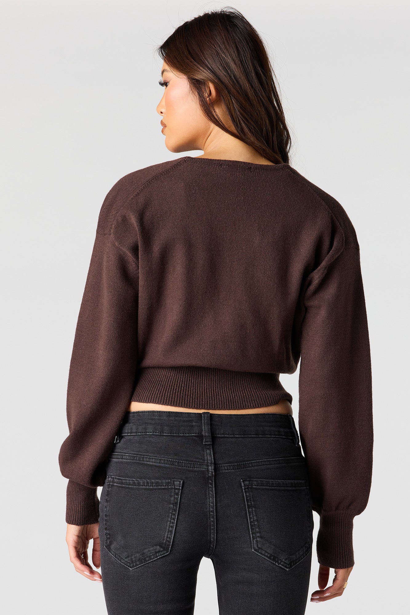 V-Neck Wrap Knit Long Sleeve Top