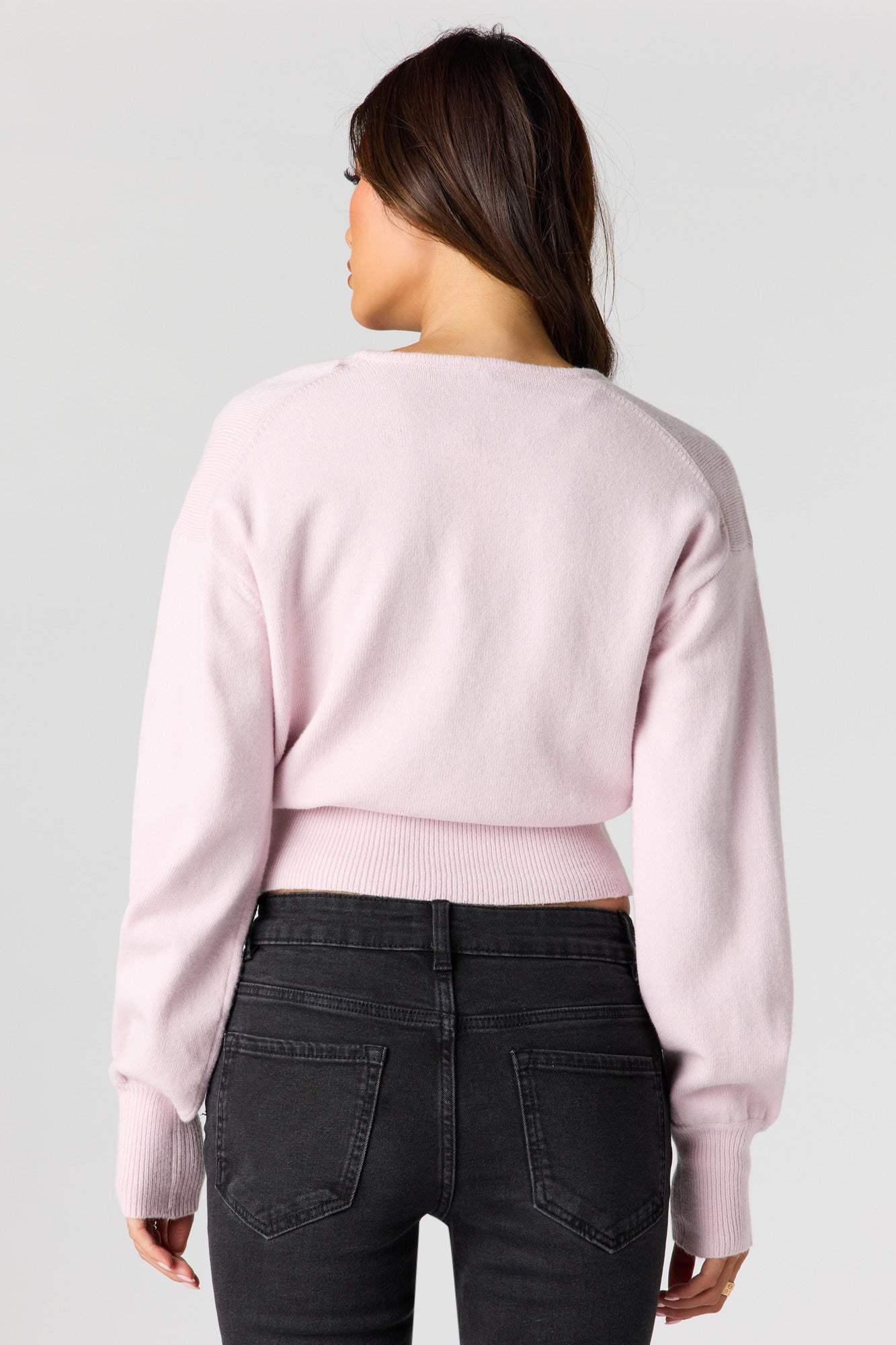 V-Neck Wrap Knit Long Sleeve Top