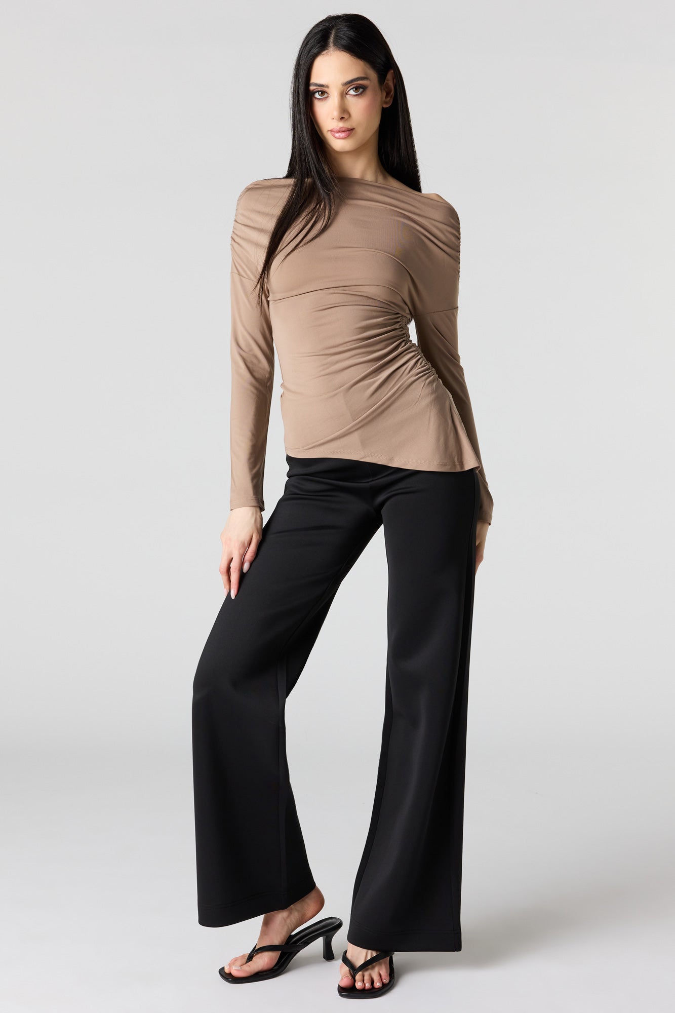 Boatneck Ruched Asymmetrical Top
