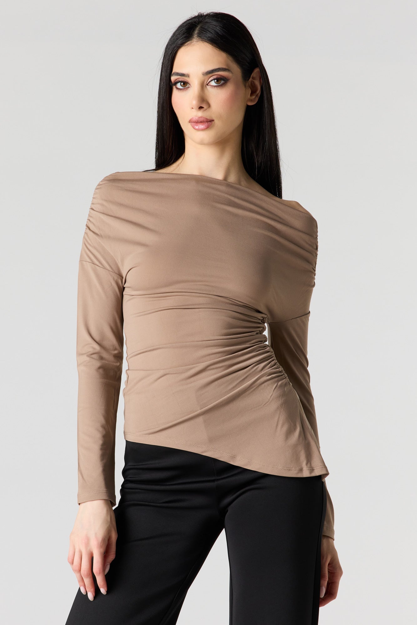 Boatneck Ruched Asymmetrical Top