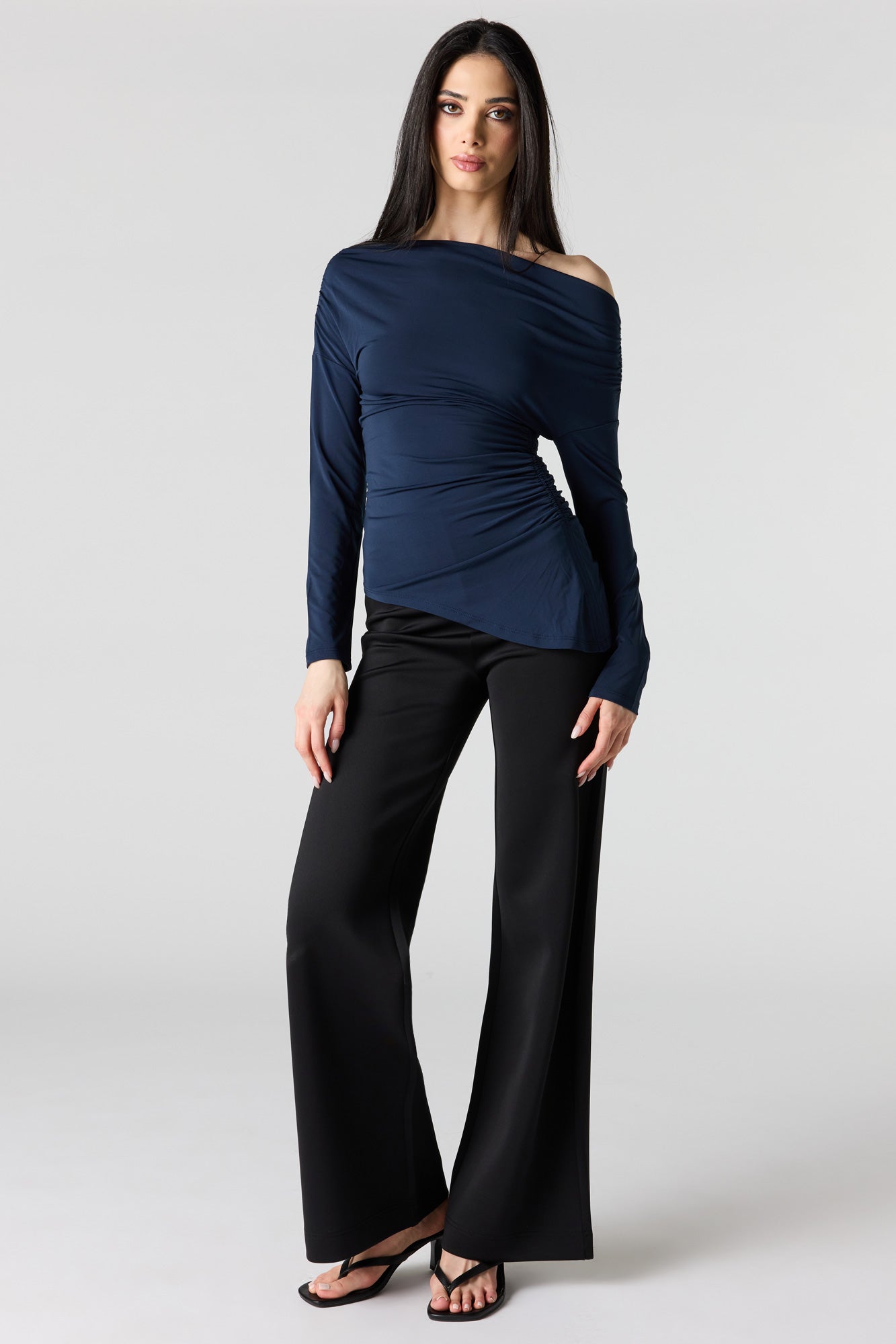 Boatneck Ruched Asymmetrical Top