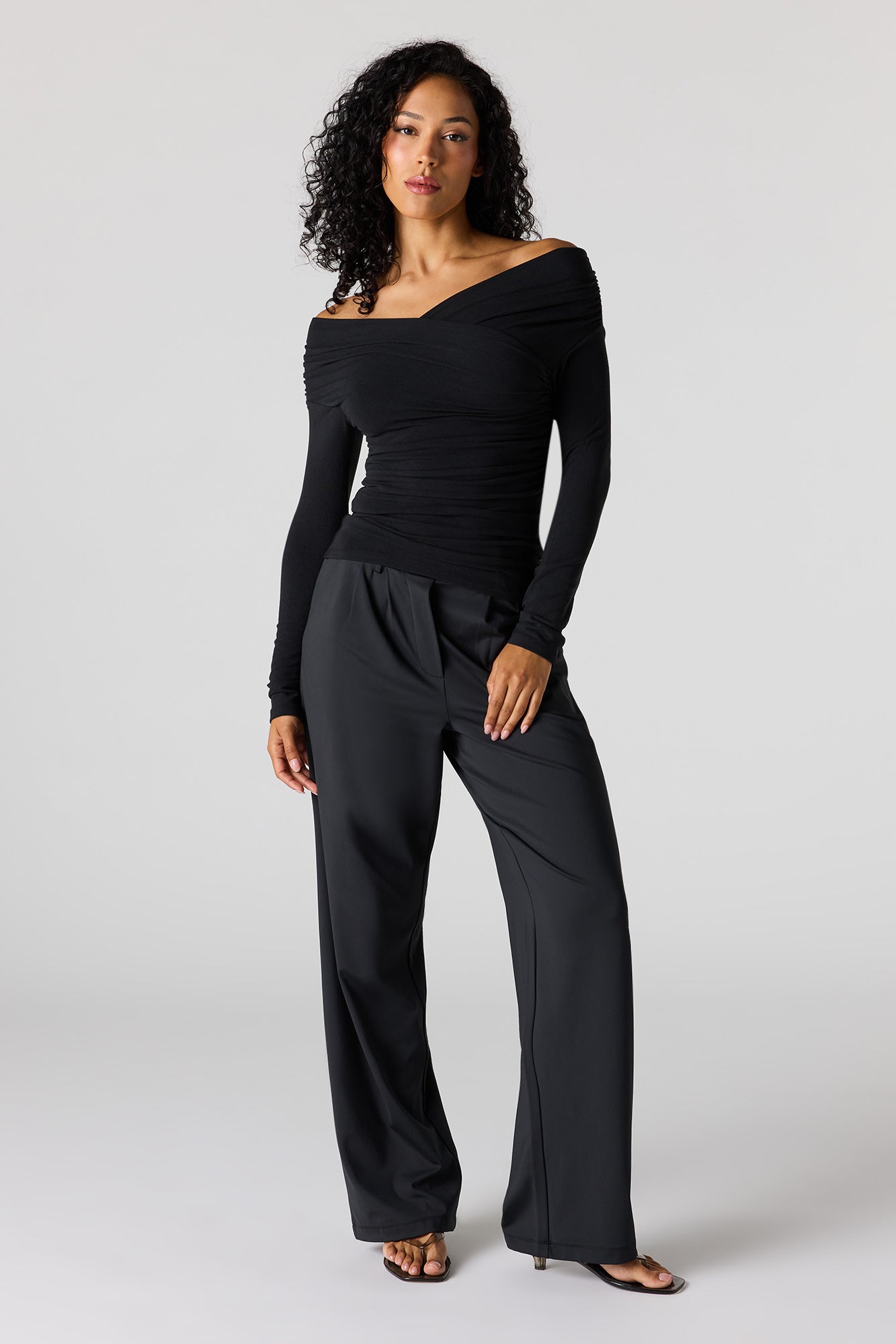 Ruched Surplice Off Shoulder Top
