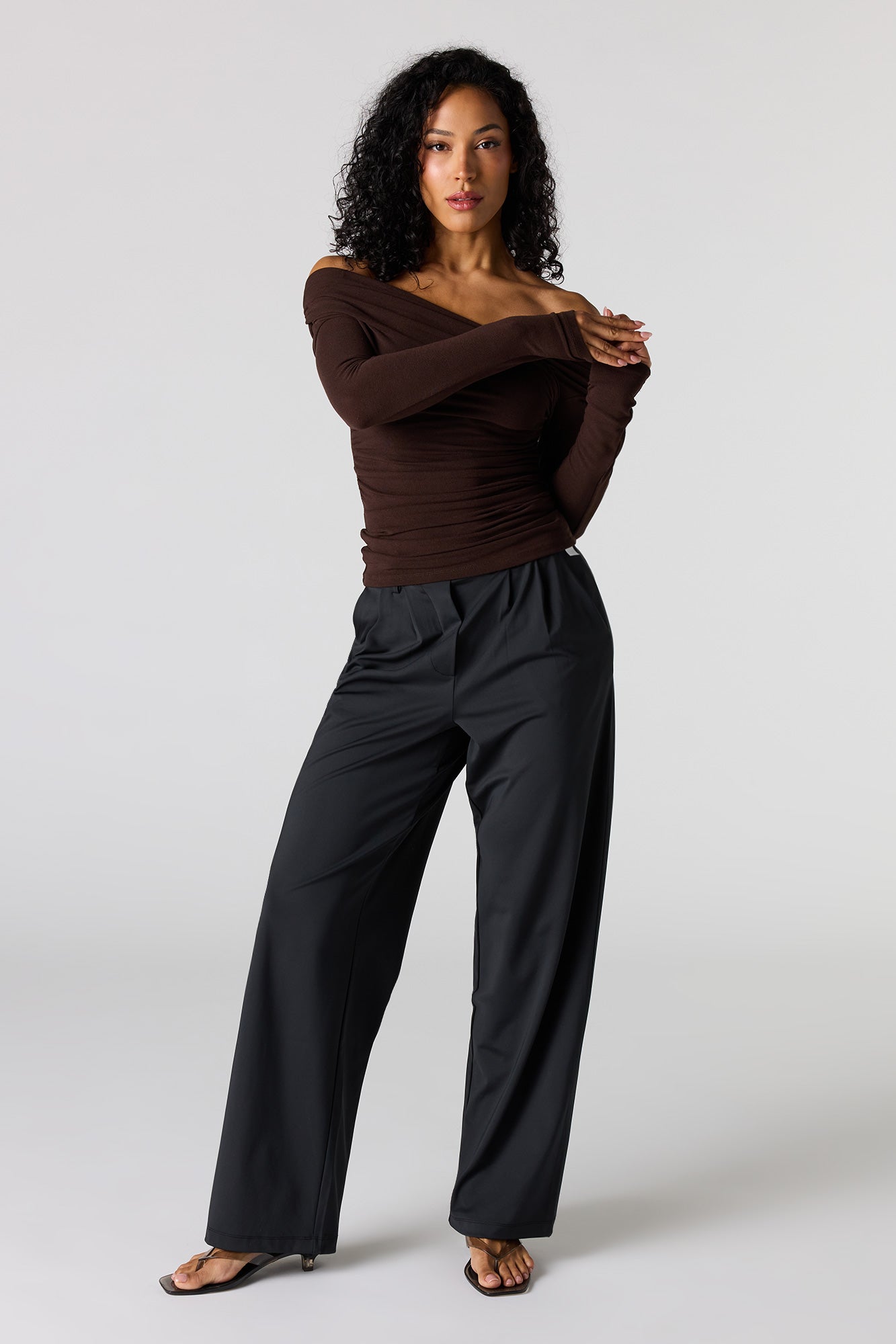 Ruched Surplice Off Shoulder Top