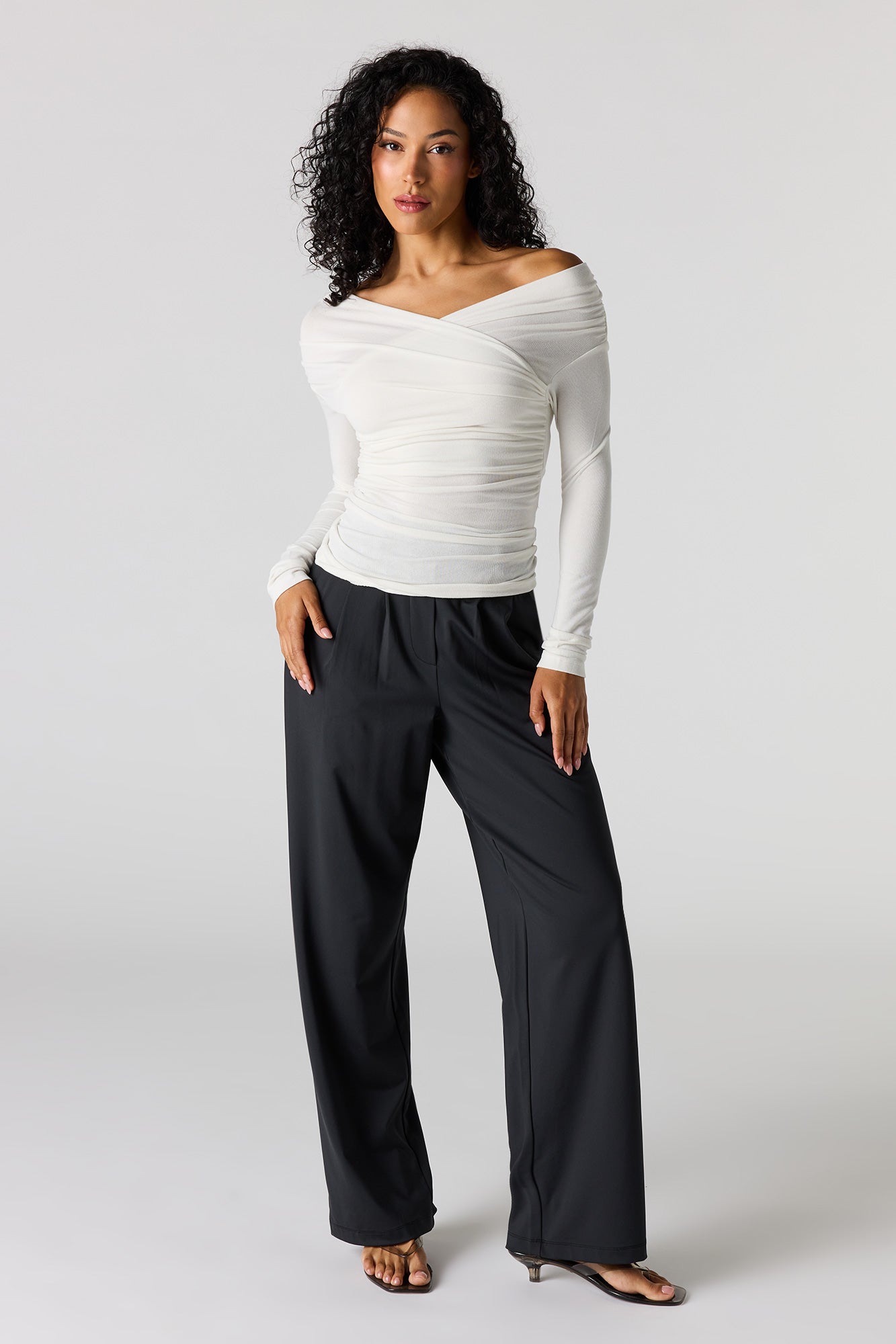 Ruched Surplice Off Shoulder Top