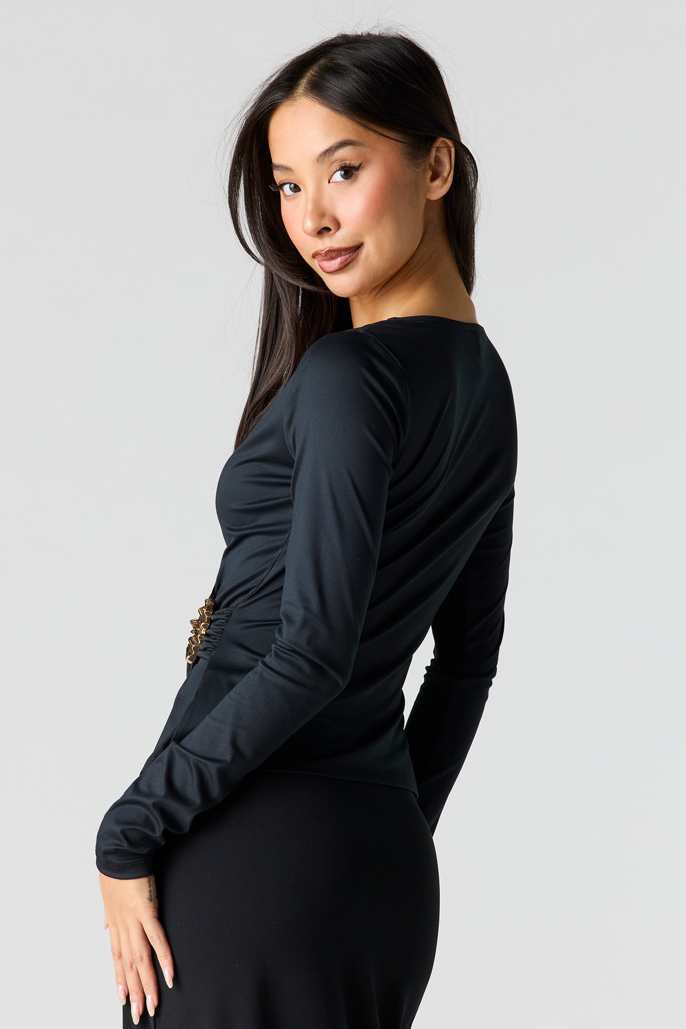 Satin Wrapped Long Sleeve Top