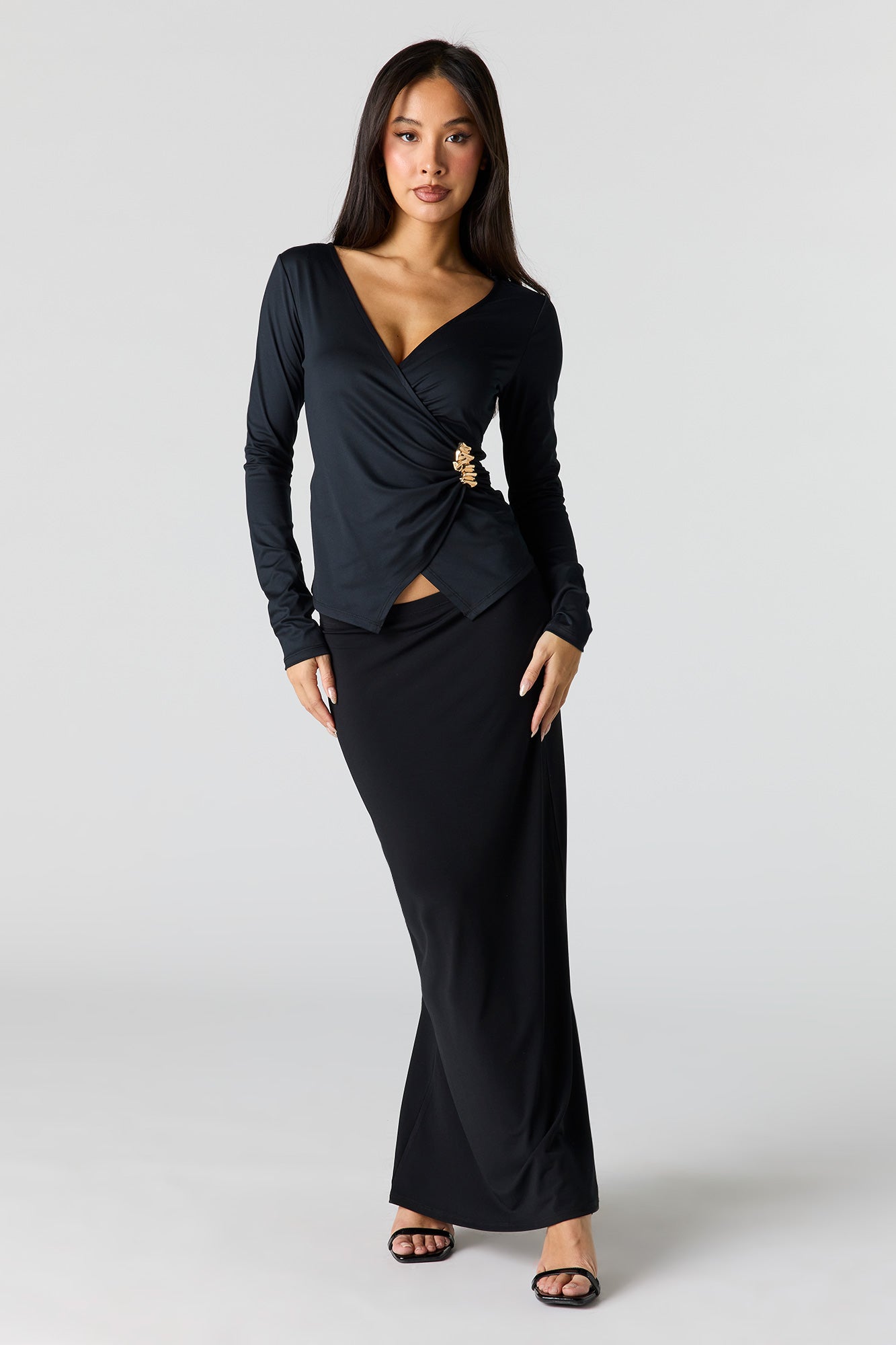 Satin Wrapped Long Sleeve Top