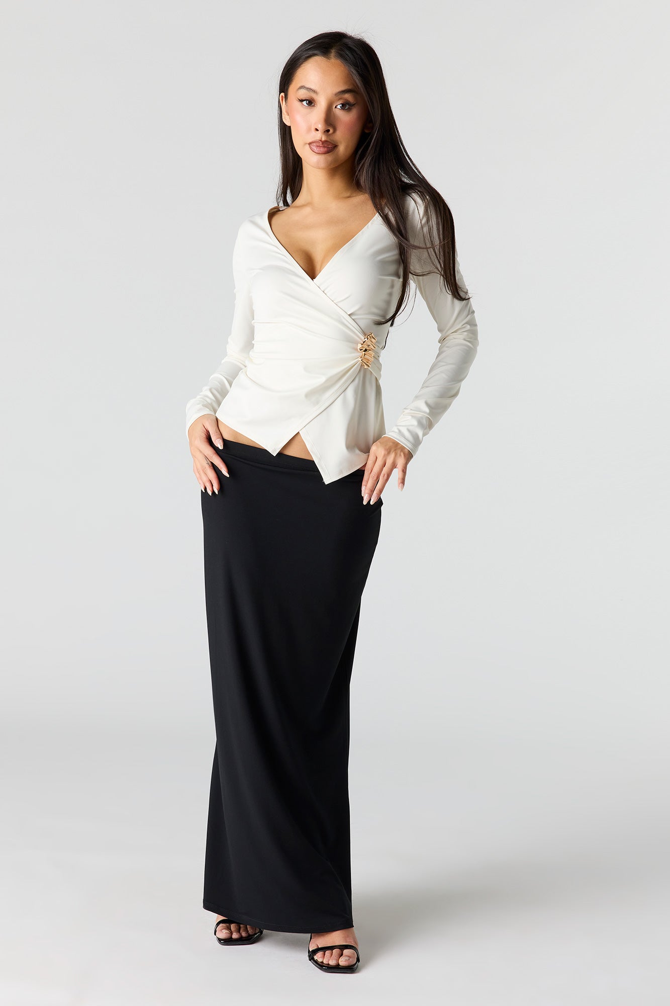 Satin Wrapped Long Sleeve Top