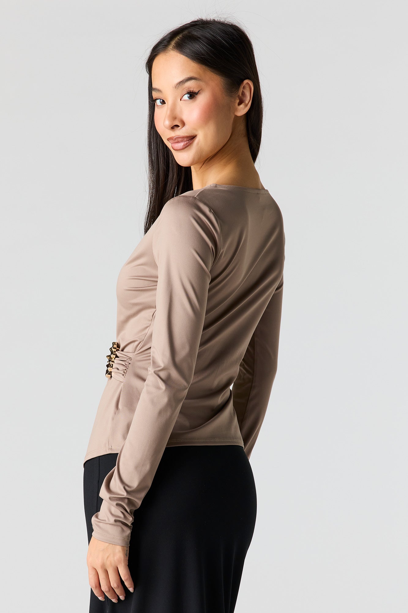 Satin Wrapped Long Sleeve Top