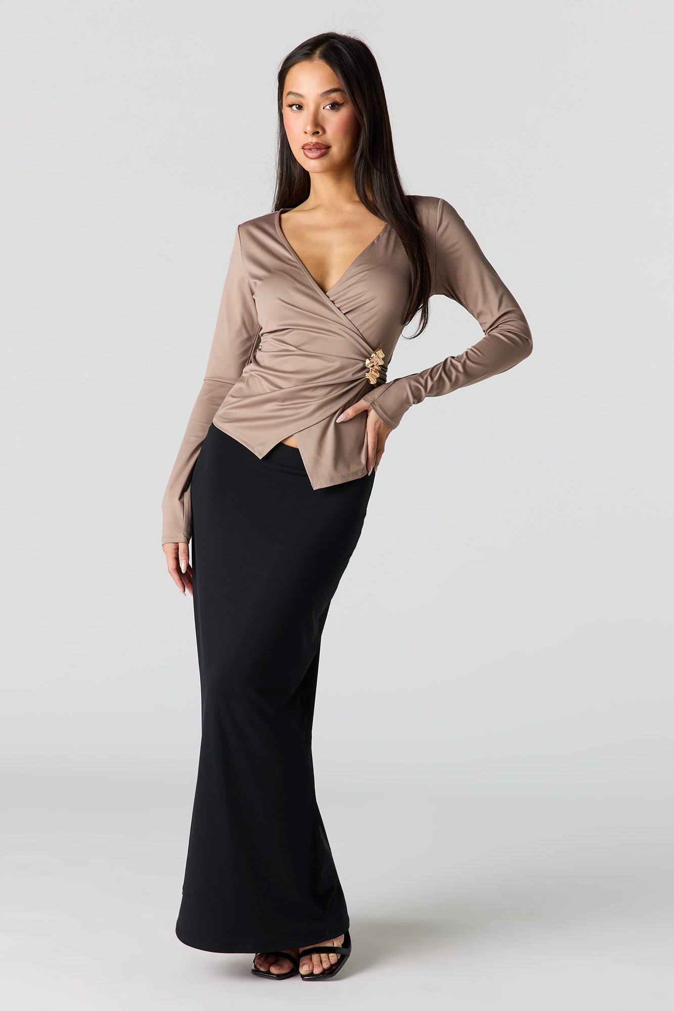 Satin Wrapped Long Sleeve Top