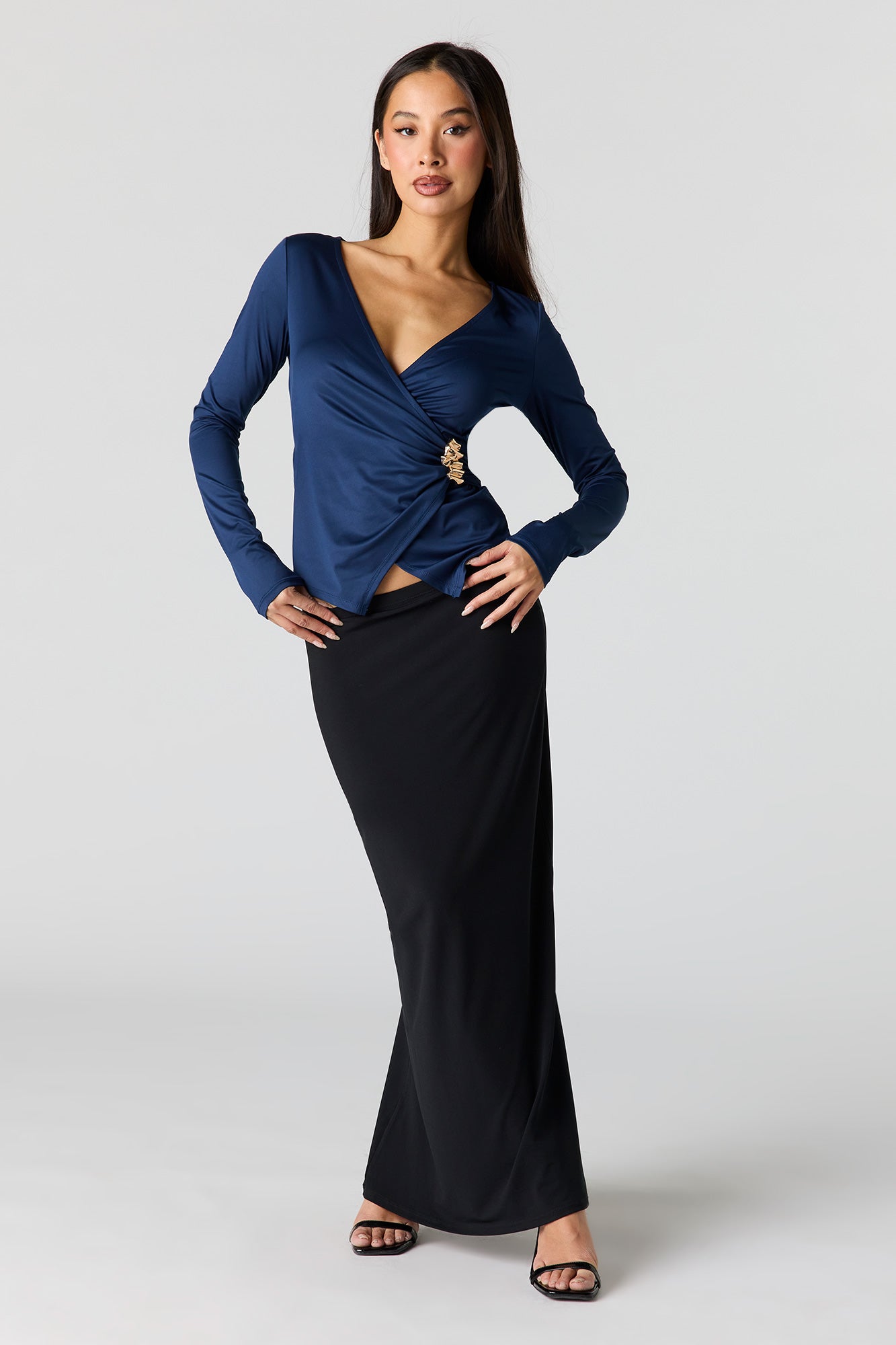 Satin Wrapped Long Sleeve Top