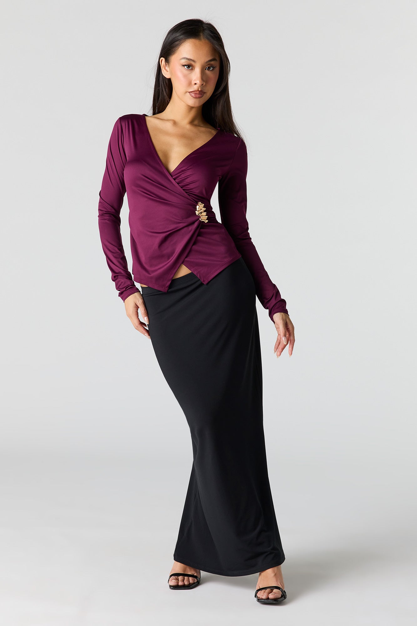 Satin Wrapped Long Sleeve Top