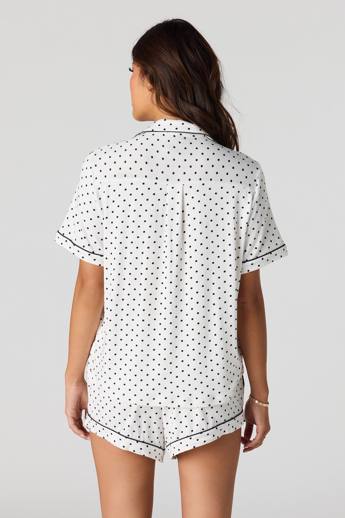 Printed Button-Up Collared Top & Short Pajama Set