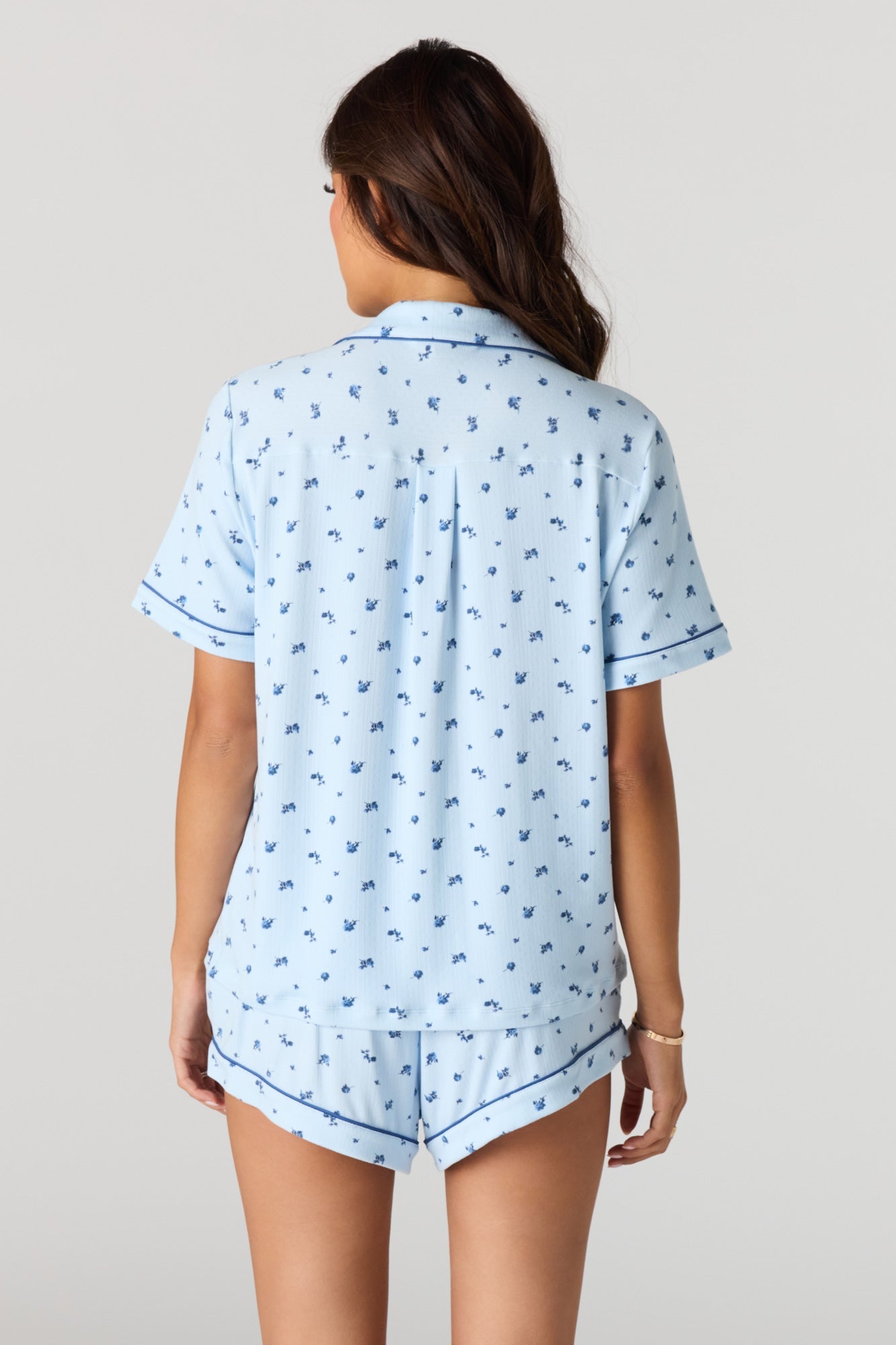 Printed Button-Up Collared Top & Short Pajama Set