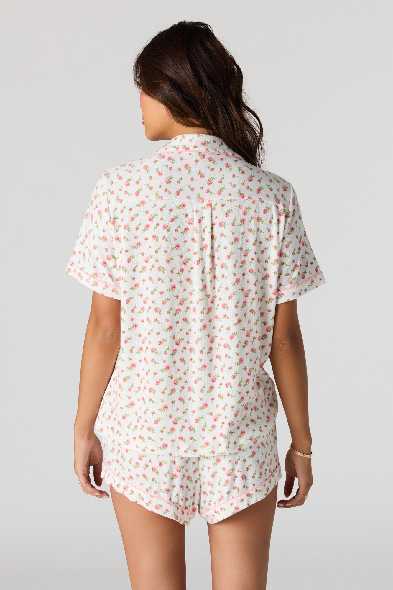 Printed Button-Up Collared Top & Short Pajama Set