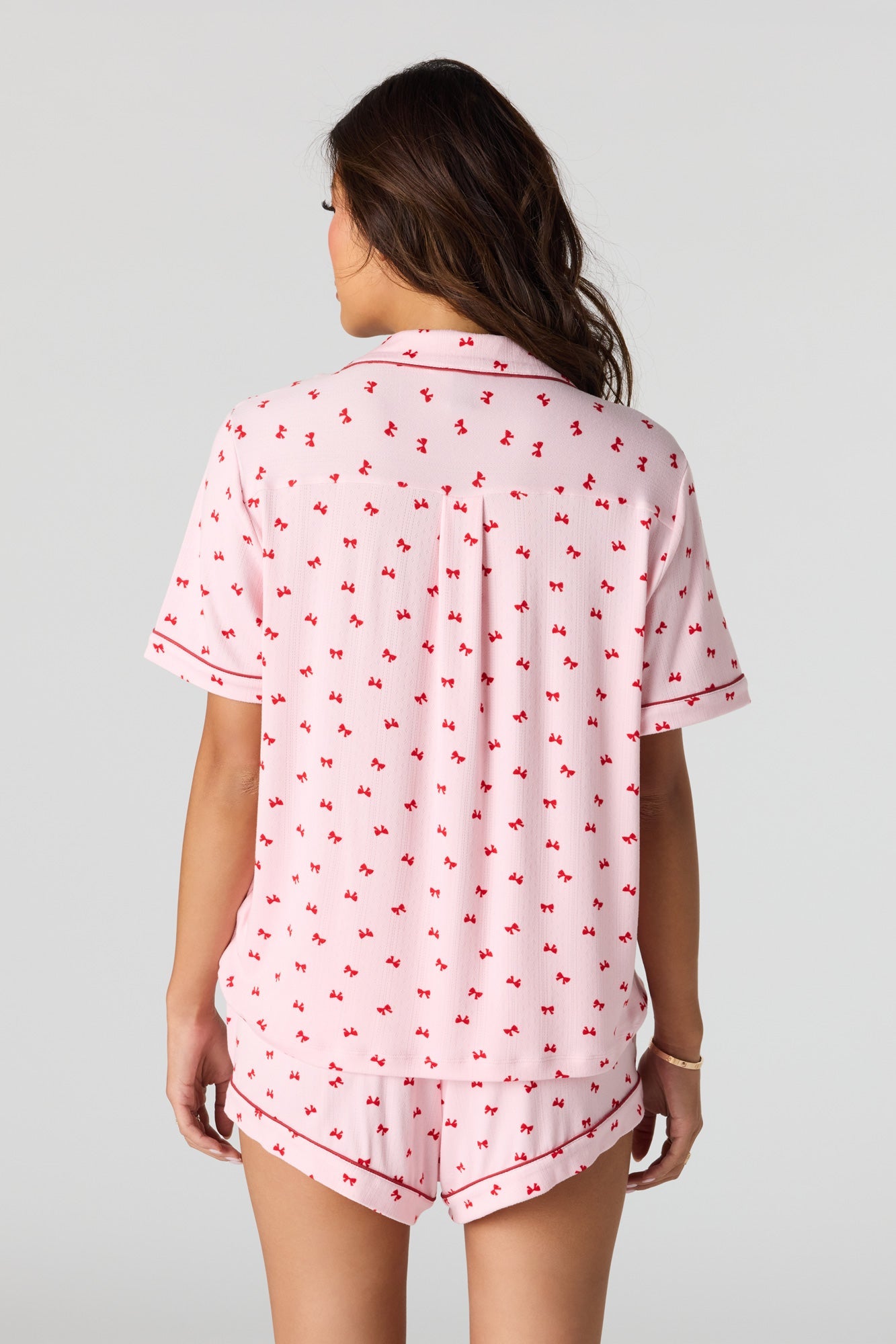 Printed Button-Up Collared Top & Short Pajama Set