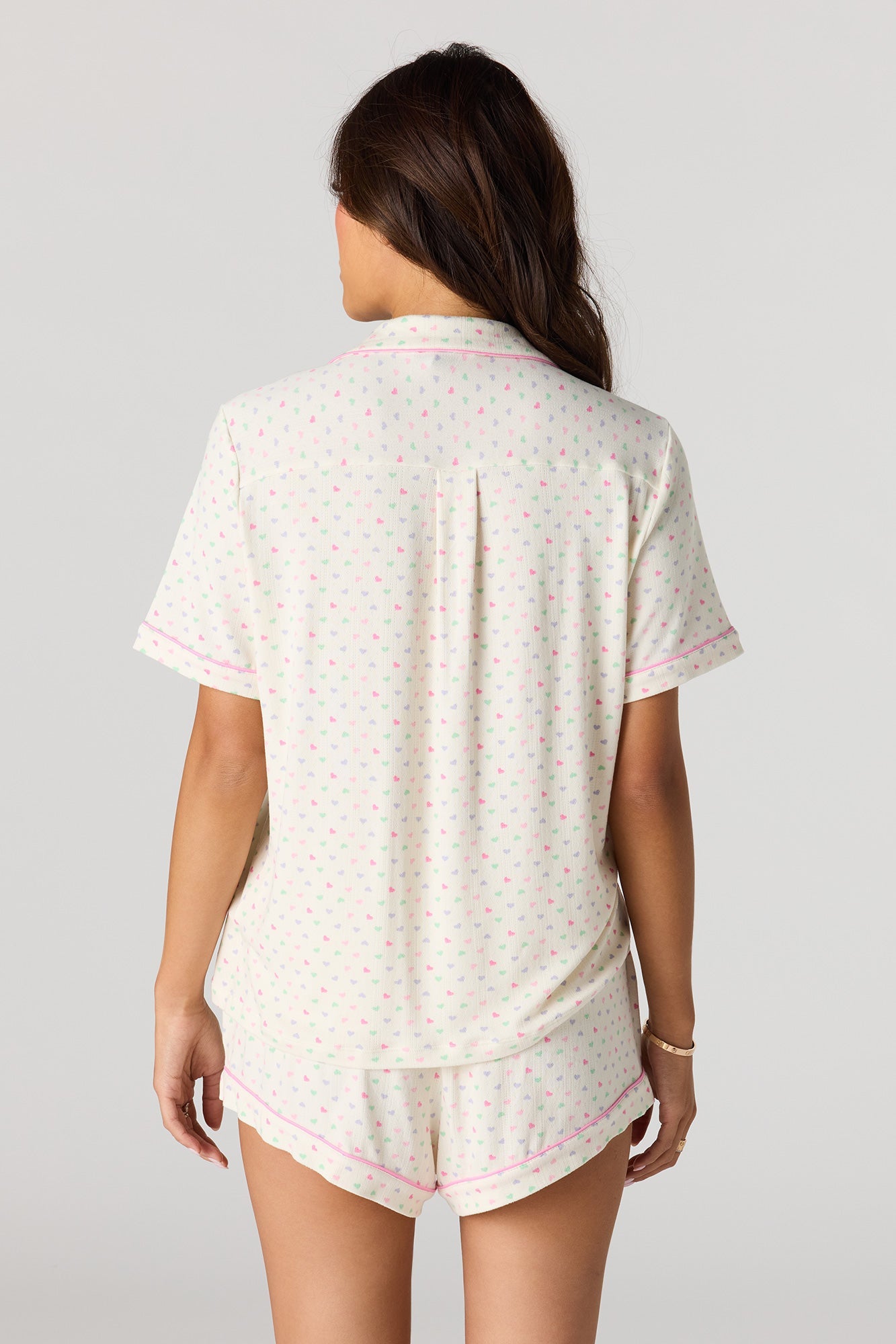 Printed Button-Up Collared Top & Short Pajama Set