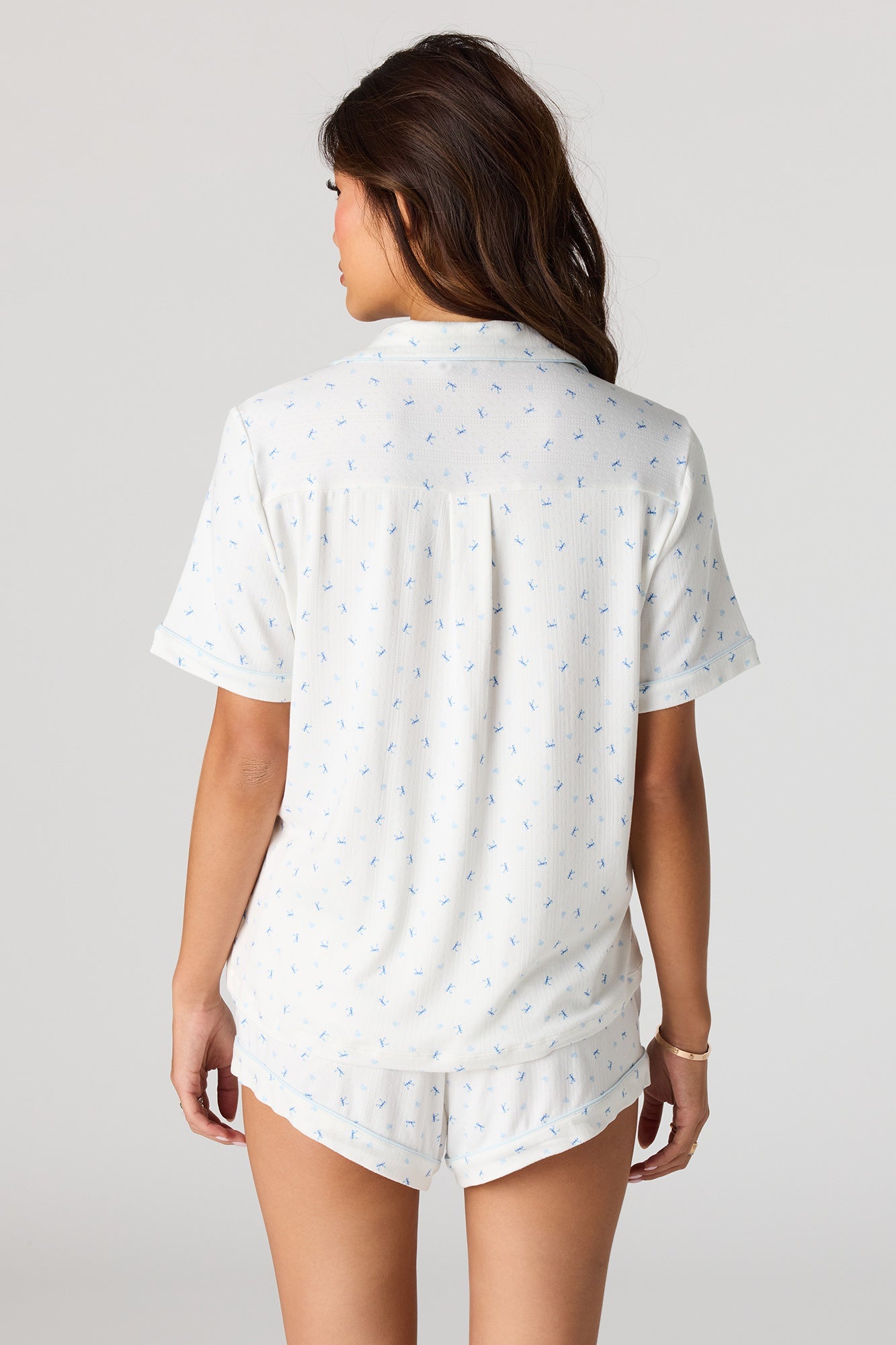 Printed Button-Up Collared Top & Short Pajama Set