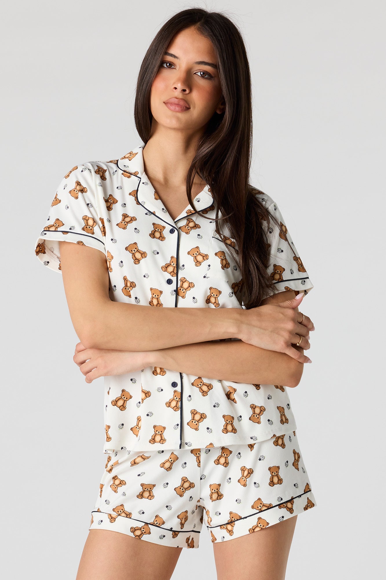 Printed Button-Up Top & Short Pajama Set