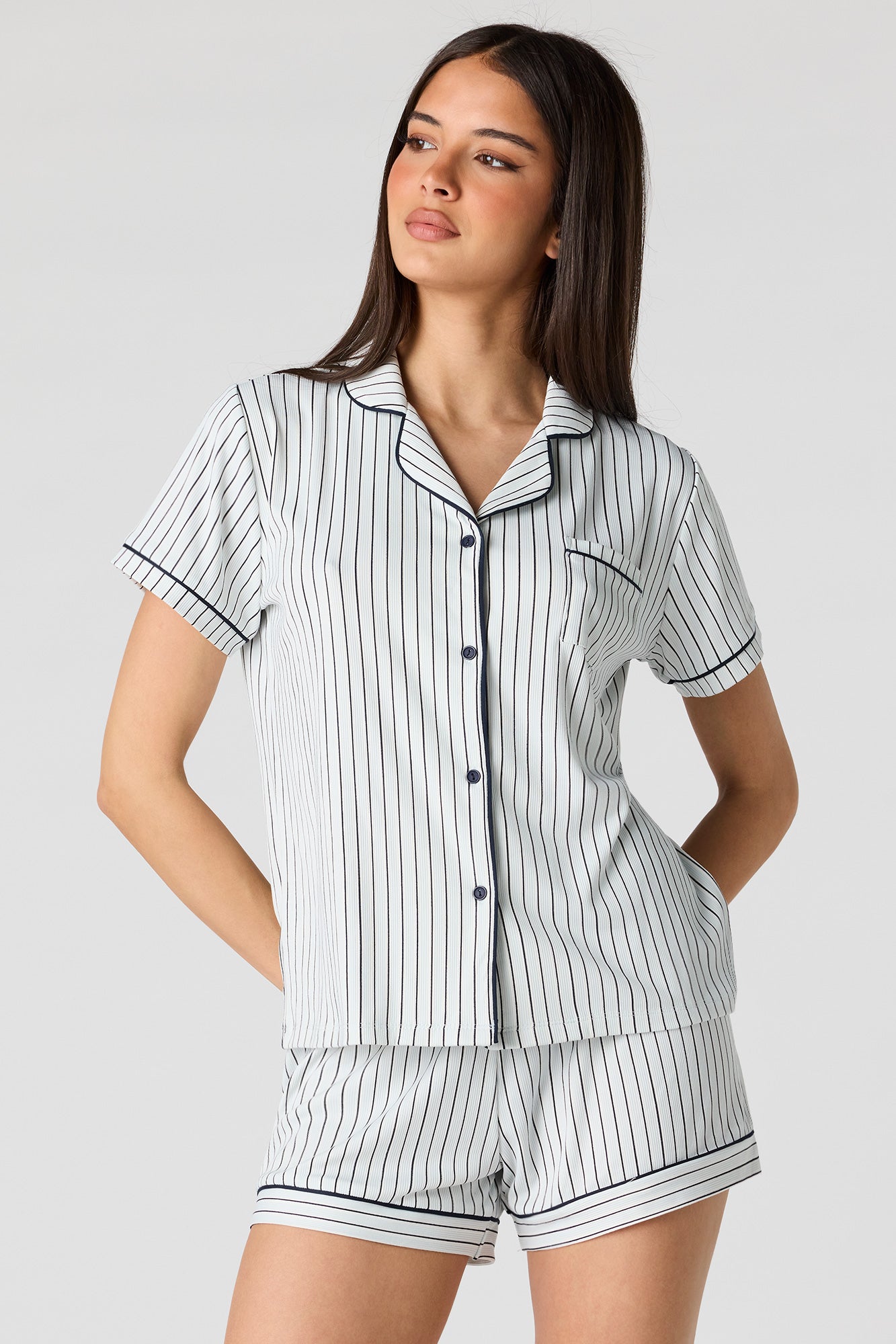 Printed Button-Up Top & Short Pajama Set