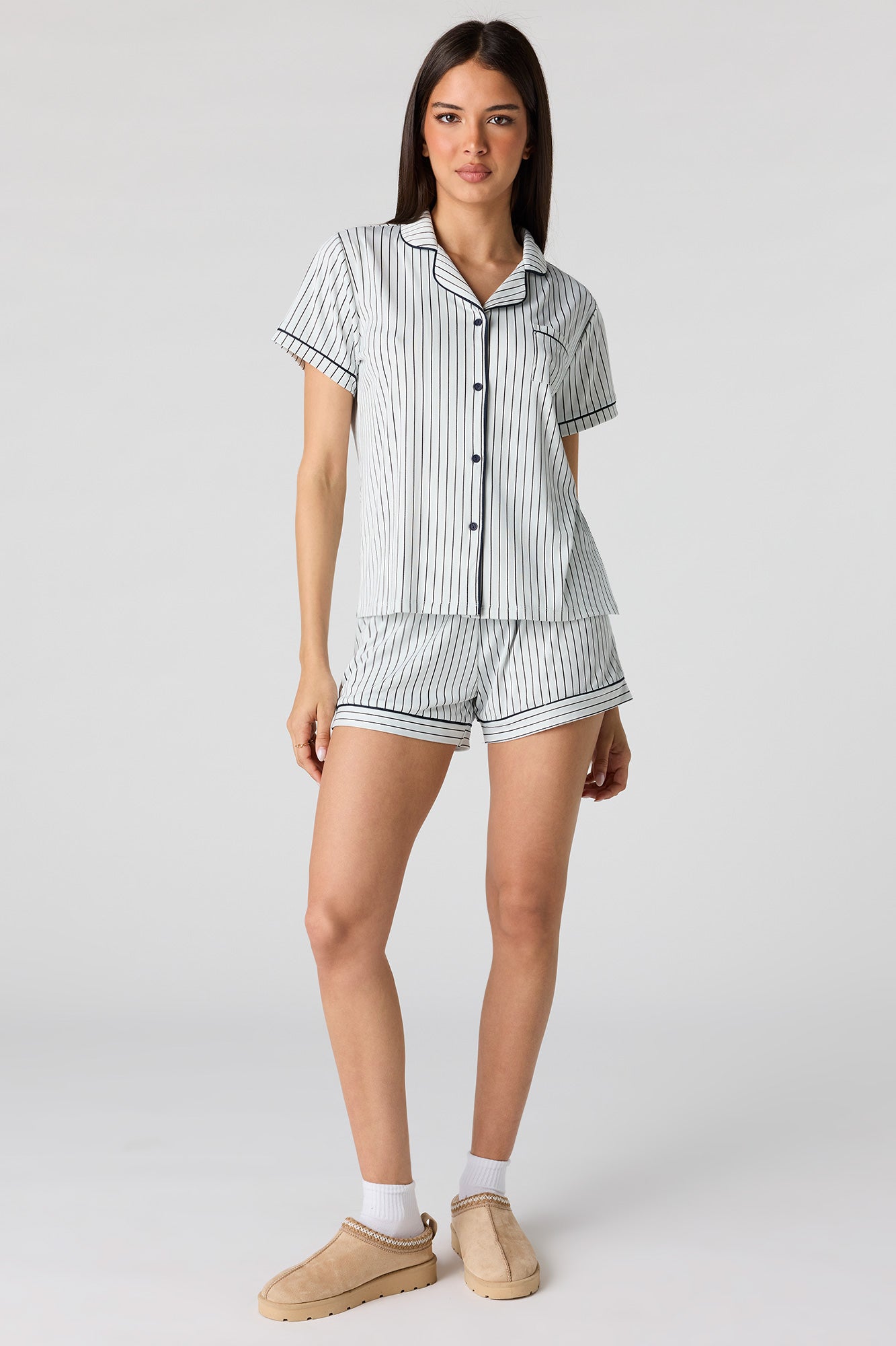 Printed Button-Up Top & Short Pajama Set
