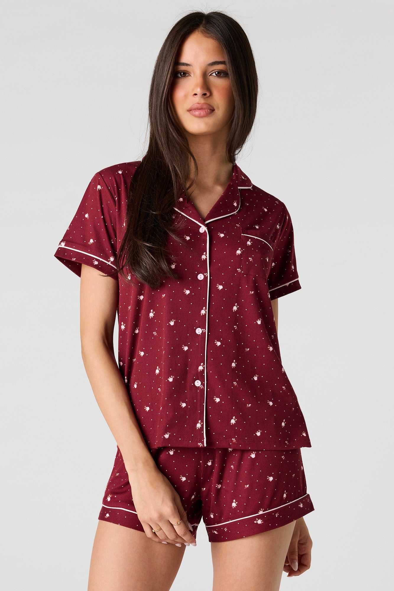Printed Button-Up Top & Short Pajama Set