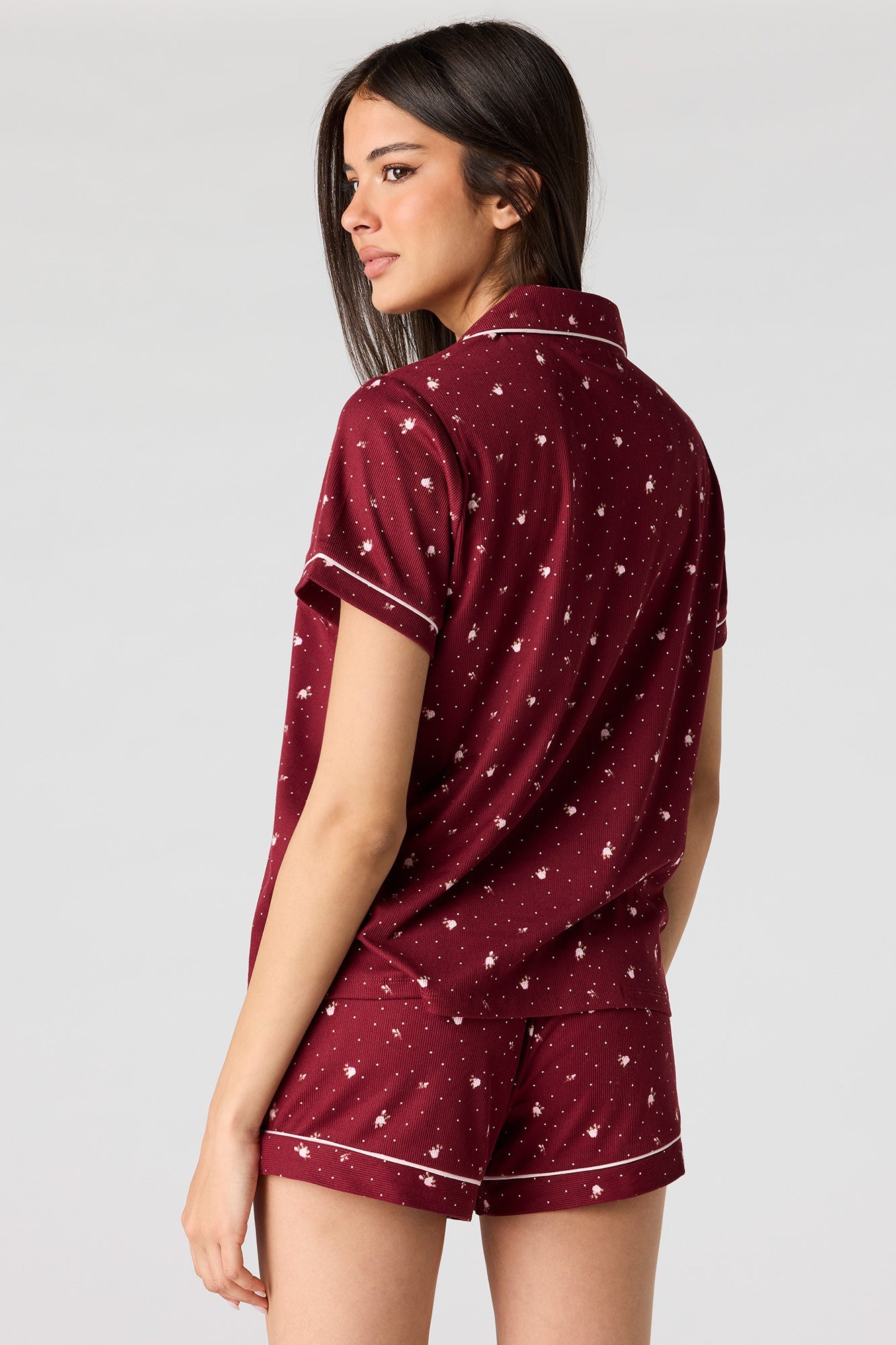 Printed Button-Up Top & Short Pajama Set