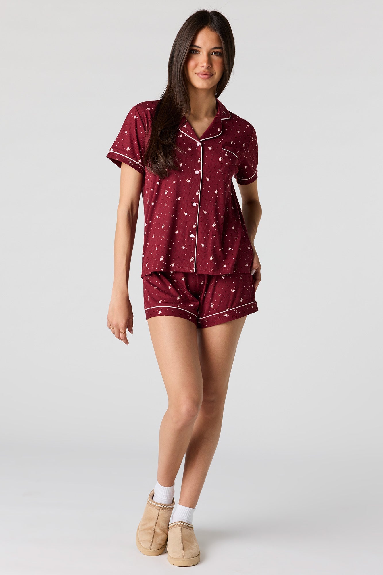 Printed Button-Up Top & Short Pajama Set