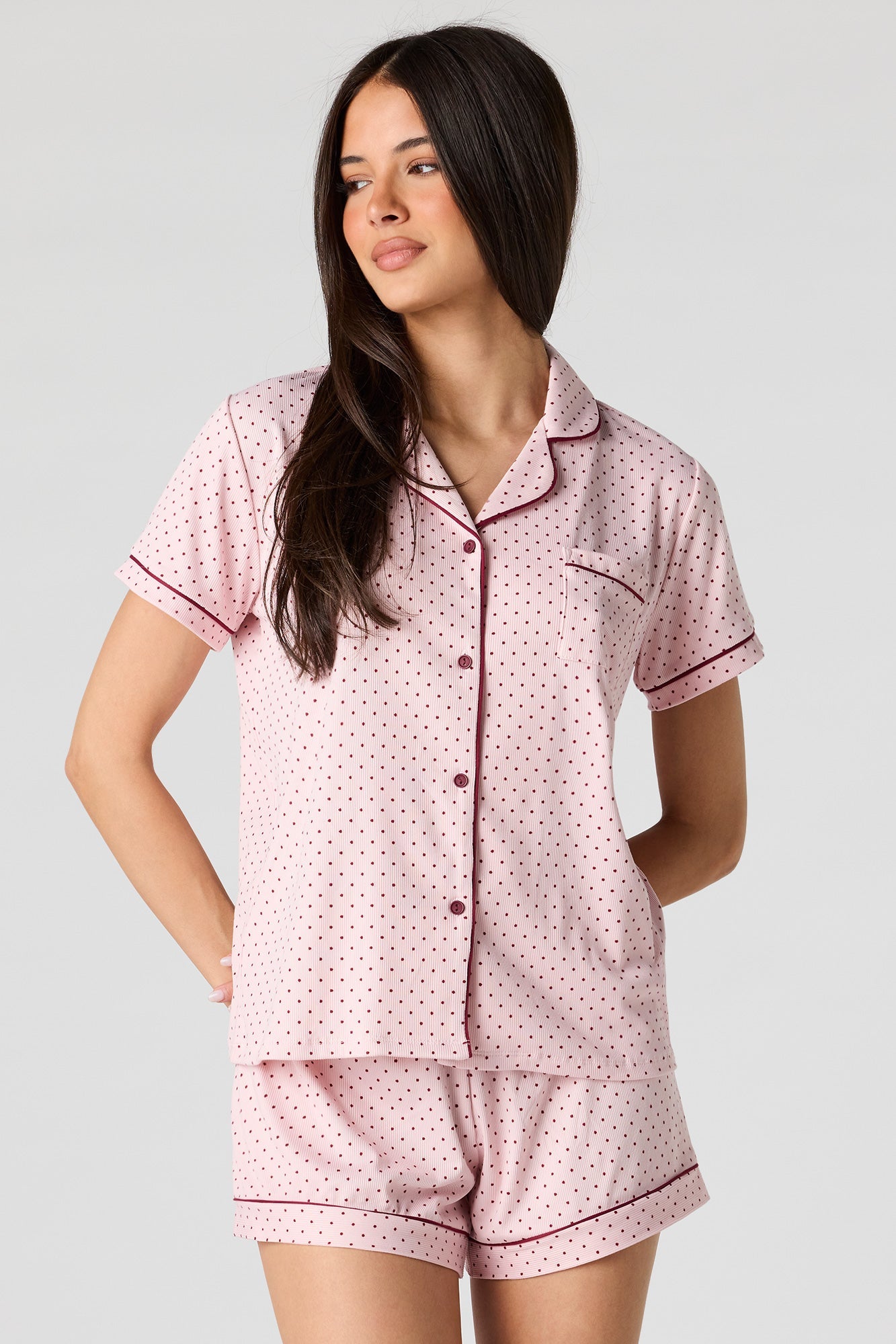 Printed Button-Up Top & Short Pajama Set