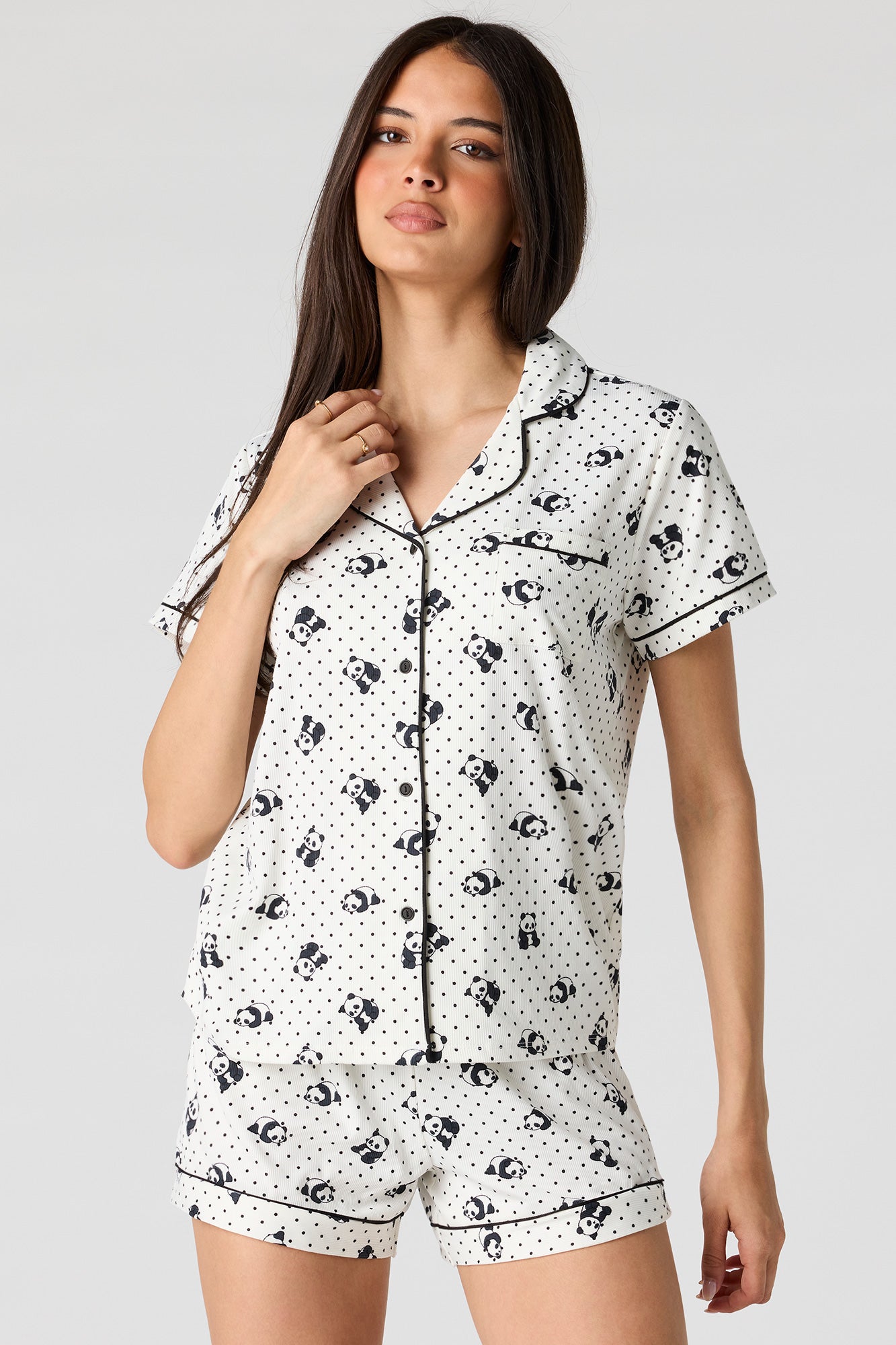 Printed Button-Up Top & Short Pajama Set