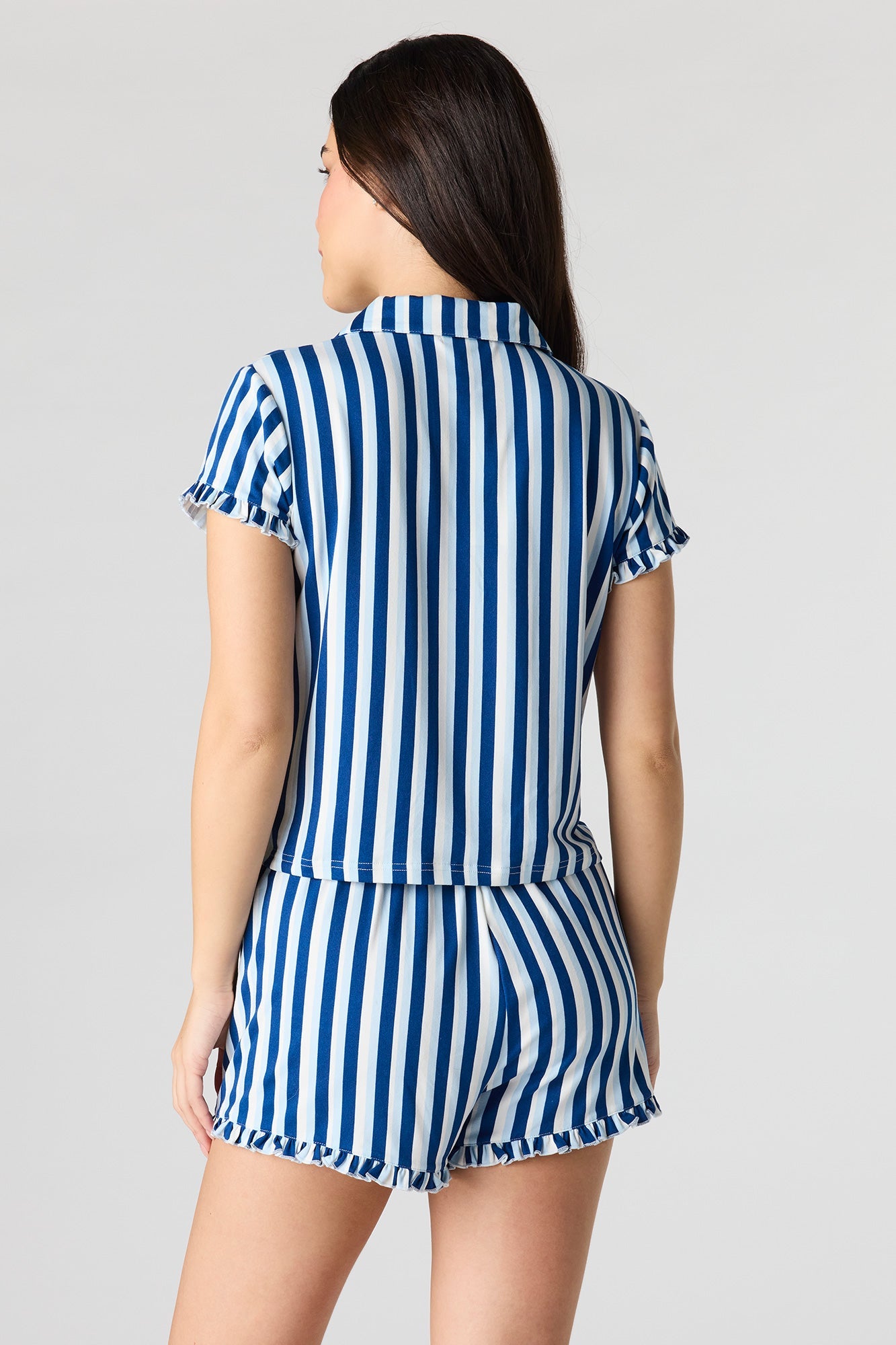 Printed Button-Up Collared Top & Short Pajama Set