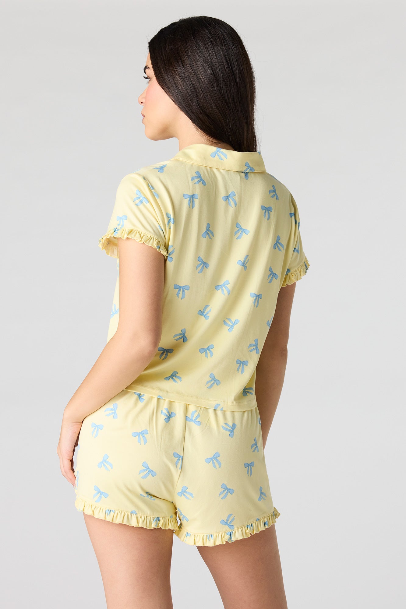 Printed Button-Up Collared Top & Short Pajama Set