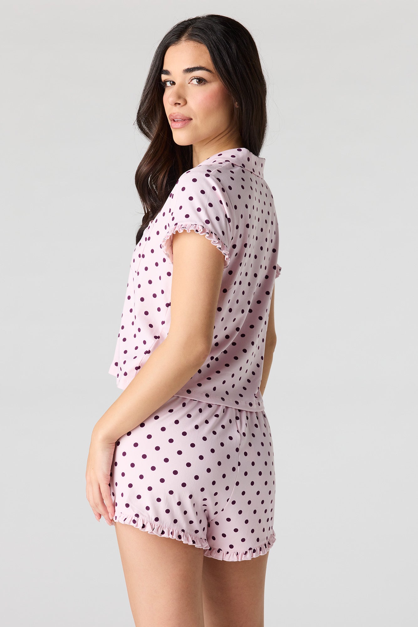 Printed Button-Up Collared Top & Short Pajama Set