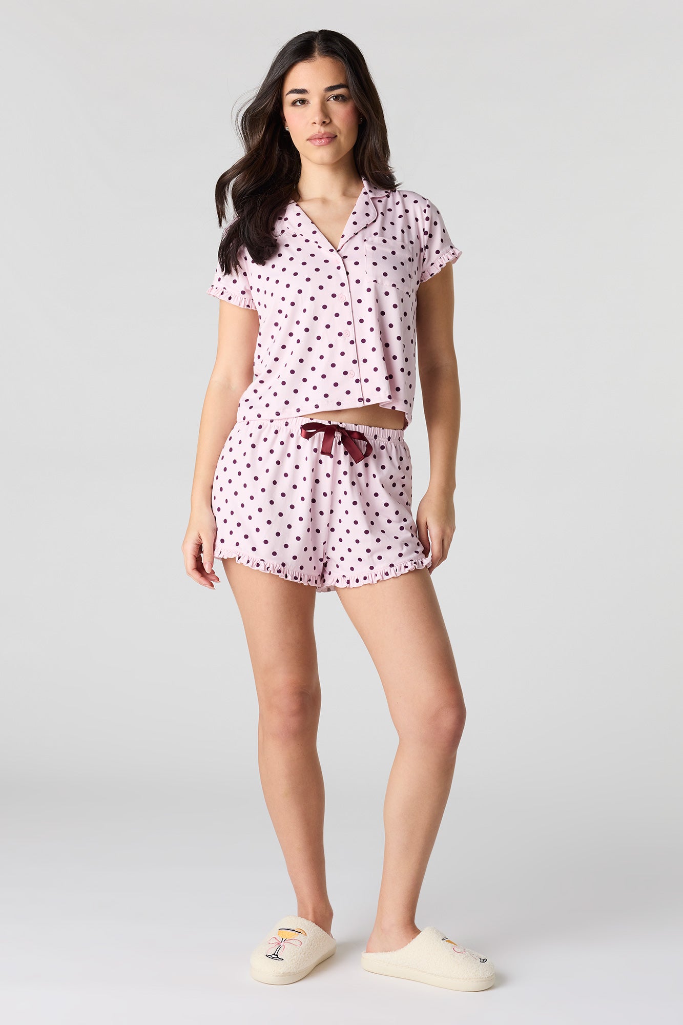 Printed Button-Up Collared Top & Short Pajama Set