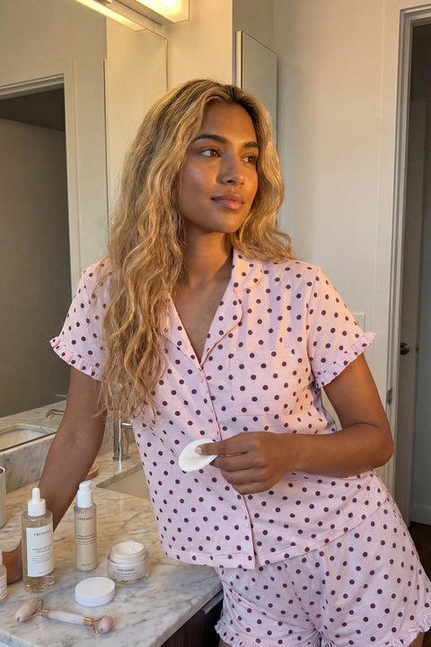 Printed Button-Up Collared Top & Short Pajama Set