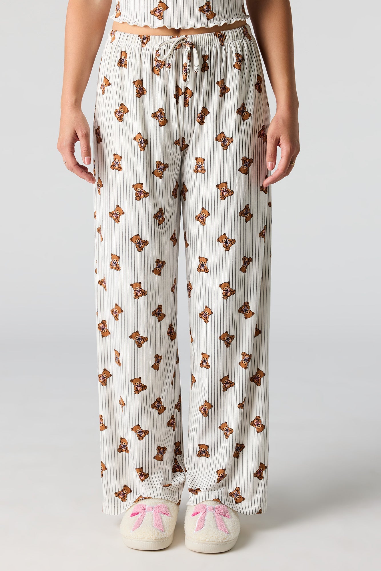 Ribbed Printed Top, Short & Pant 3 Piece Pajama Set