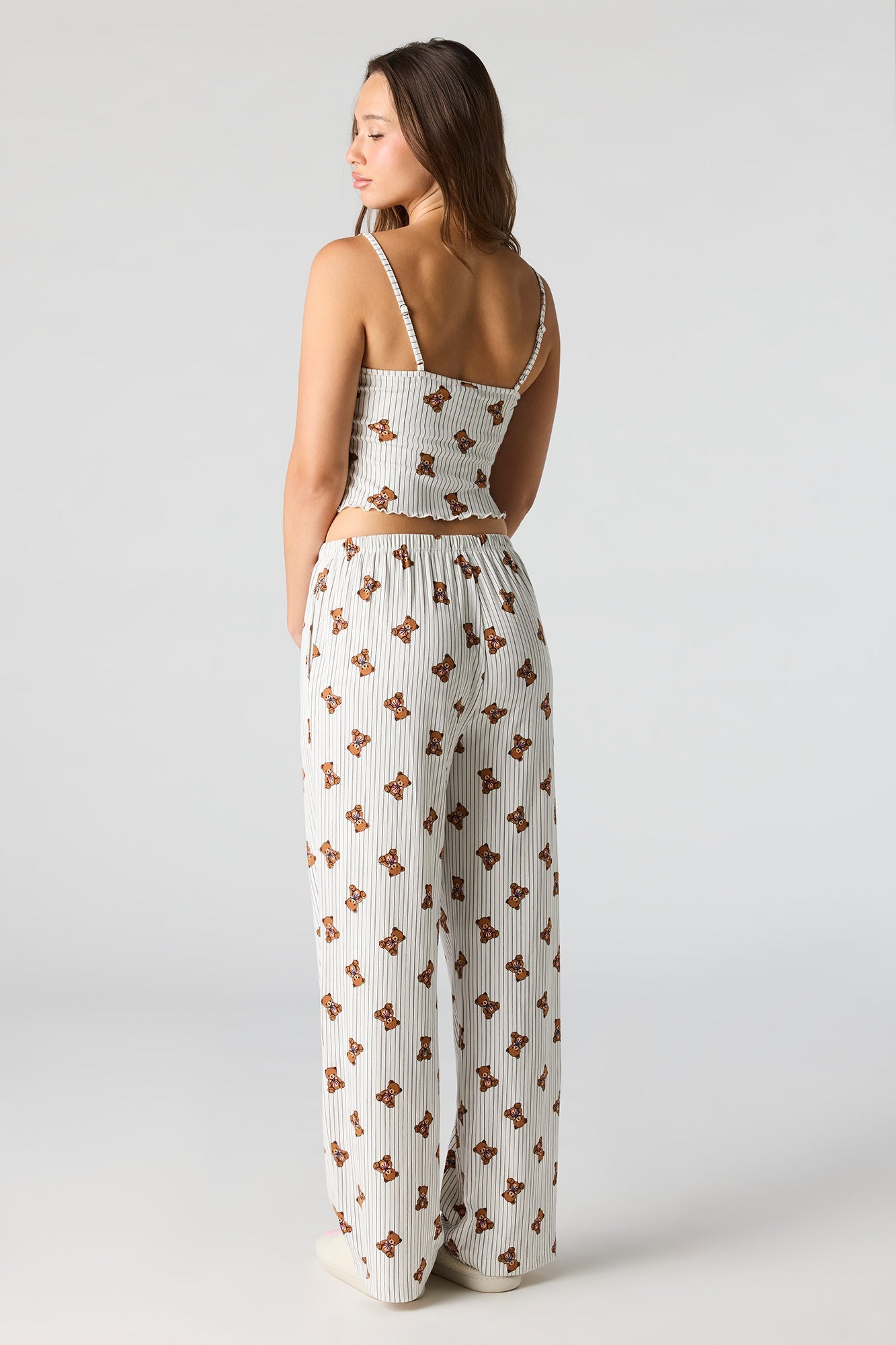 Ribbed Printed Top, Short & Pant 3 Piece Pajama Set
