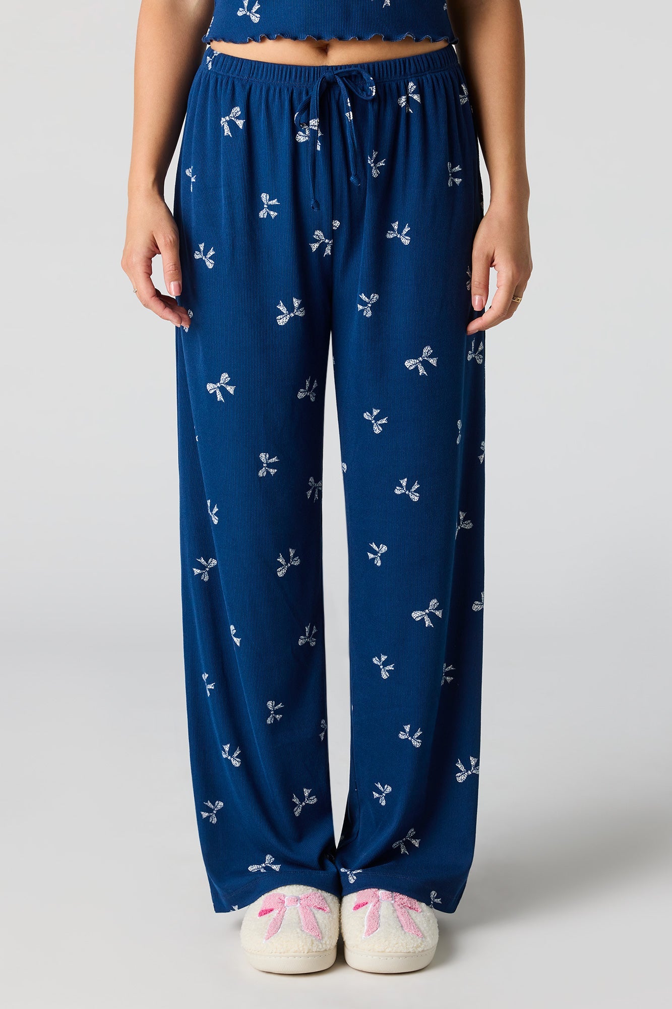 Ribbed Printed Top, Short & Pant 3 Piece Pajama Set