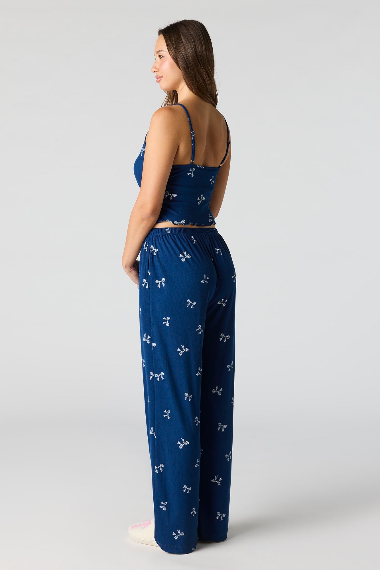 Ribbed Printed Top, Short & Pant 3 Piece Pajama Set