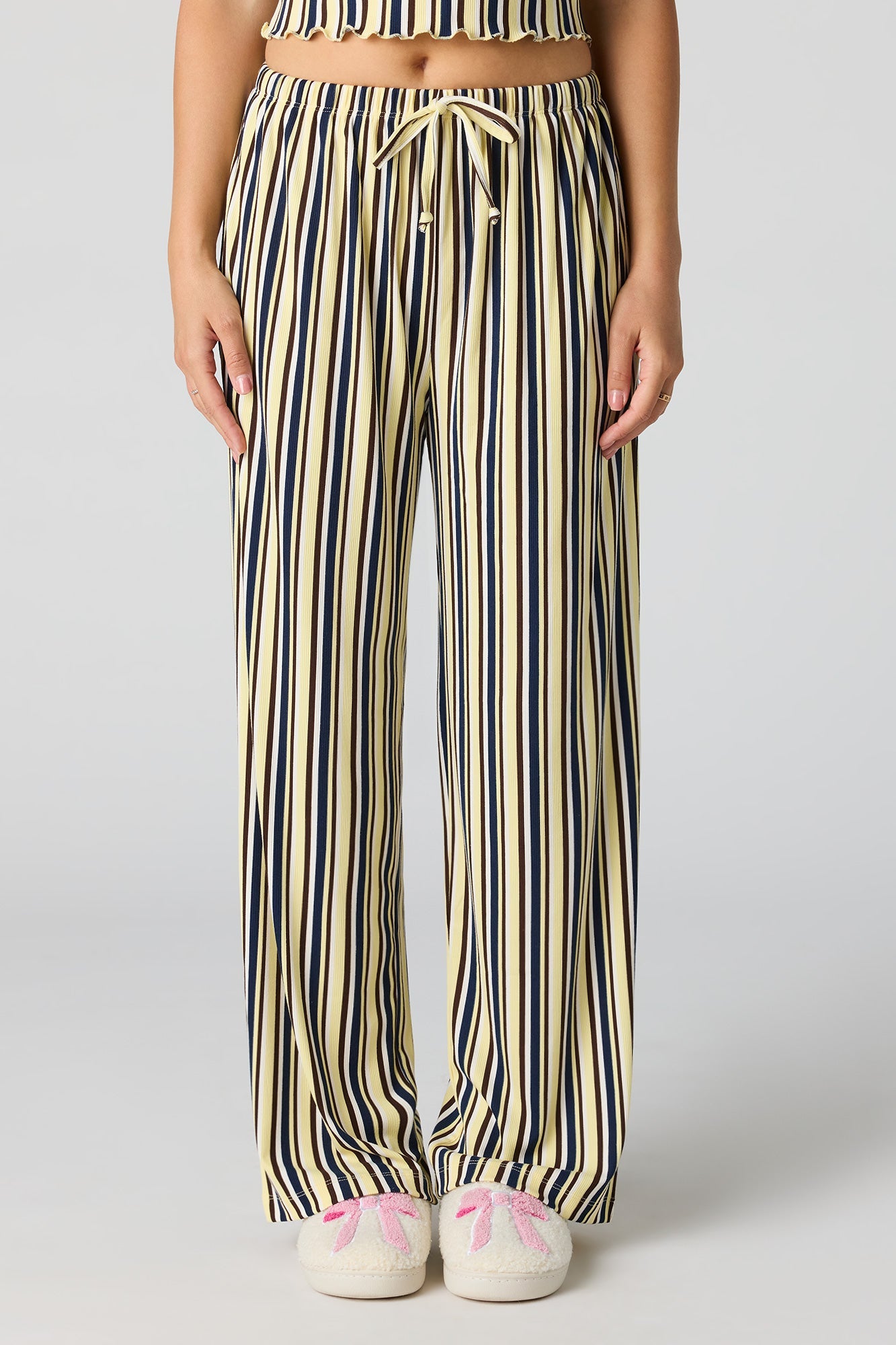 Ribbed Printed Top, Short & Pant 3 Piece Pajama Set