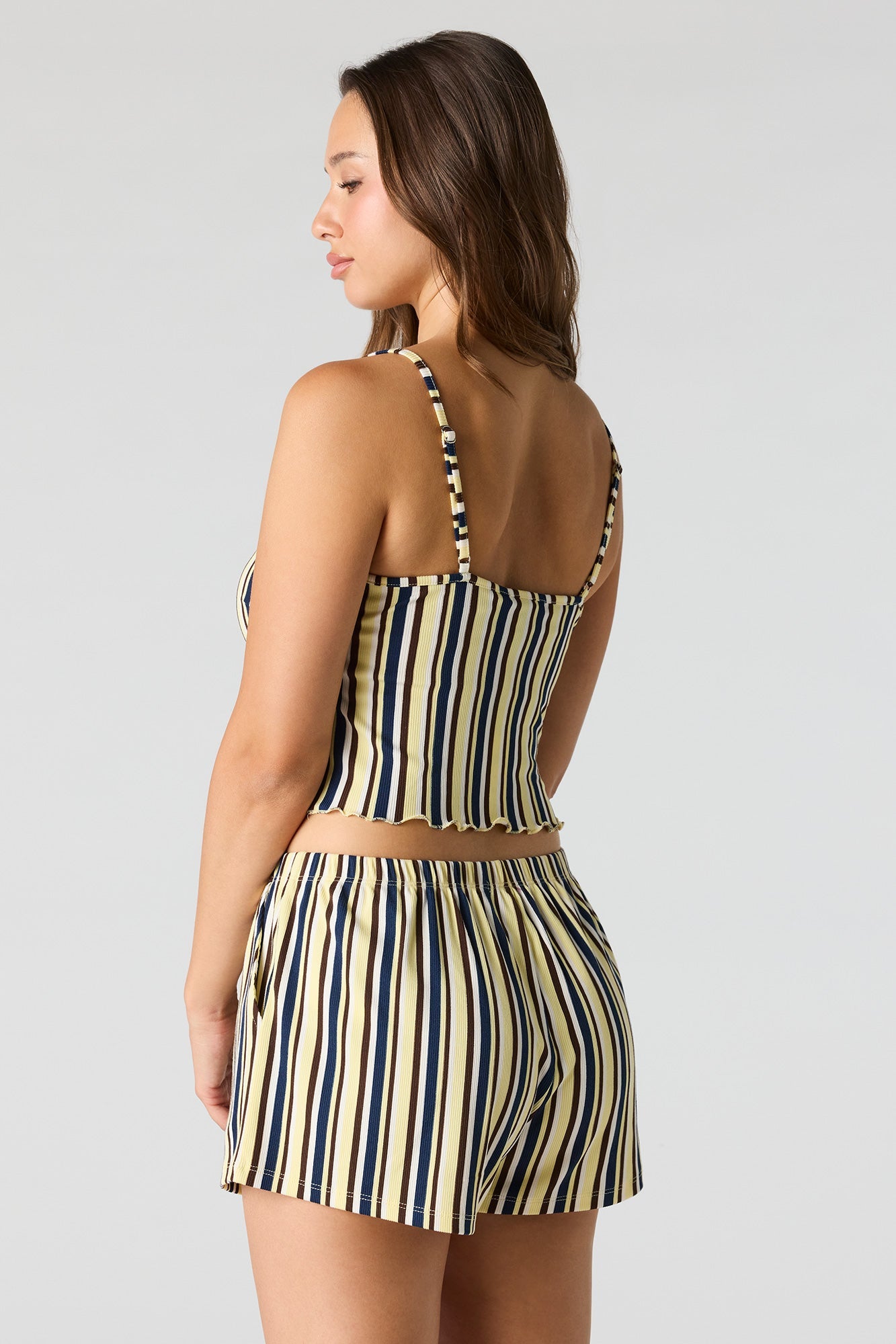 Ribbed Printed Top, Short & Pant 3 Piece Pajama Set