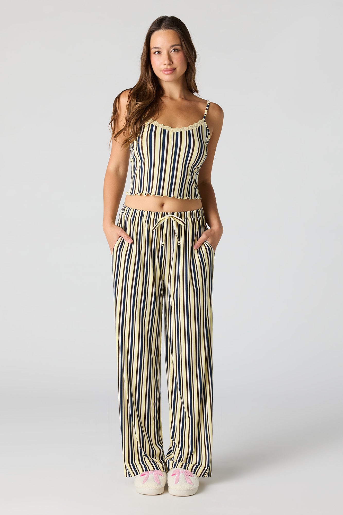 Ribbed Printed Top, Short & Pant 3 Piece Pajama Set