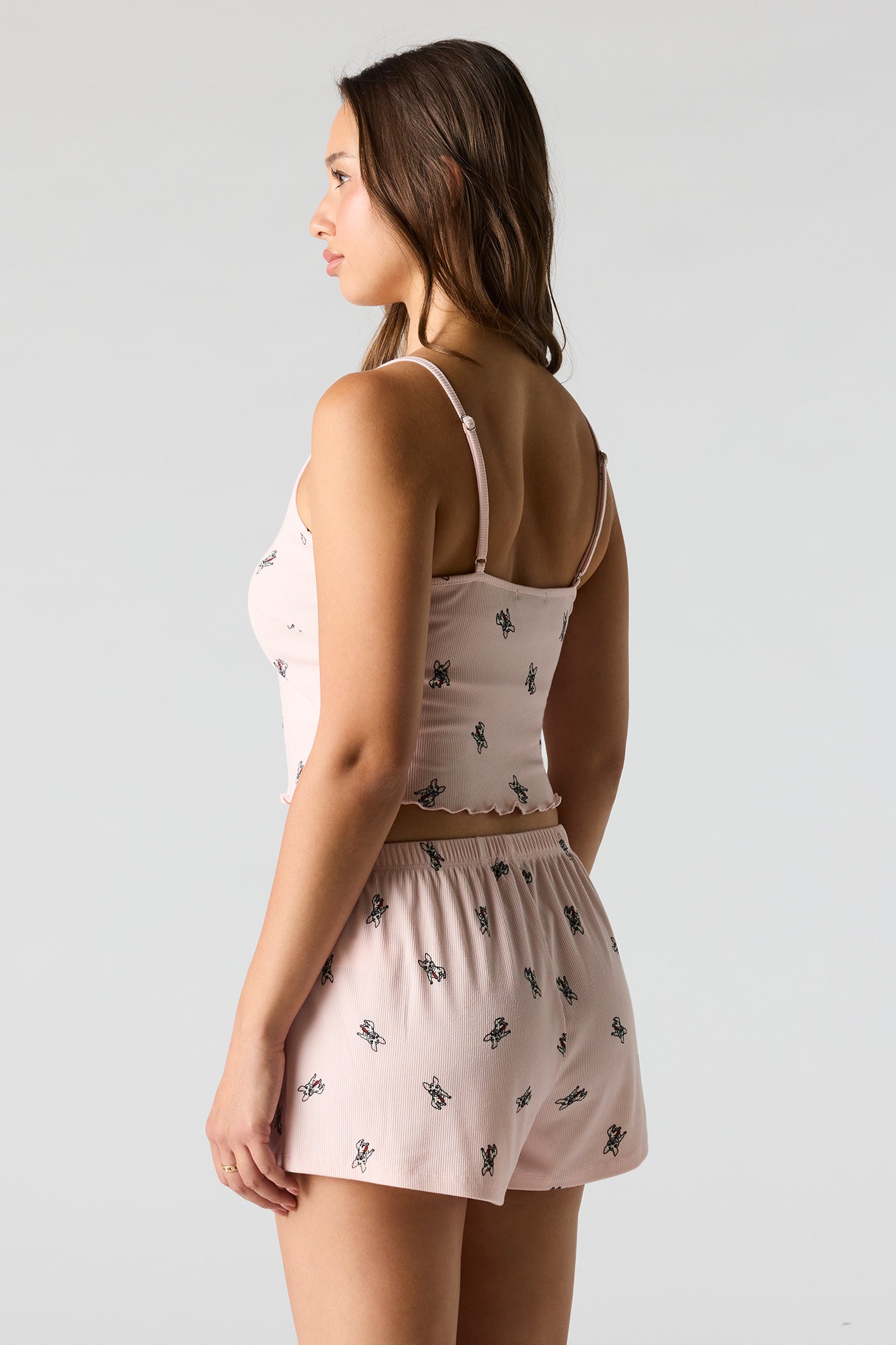 Ribbed Printed Top, Short & Pant 3 Piece Pajama Set