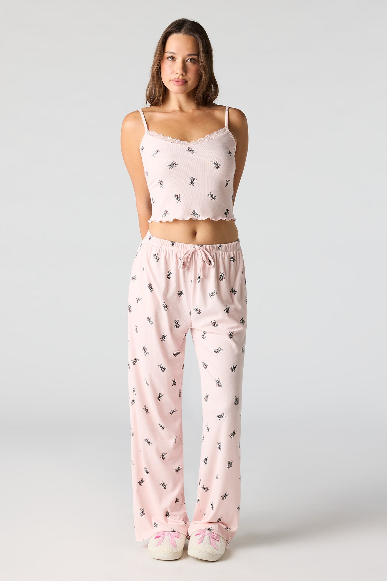 Ribbed Printed Top, Short & Pant 3 Piece Pajama Set