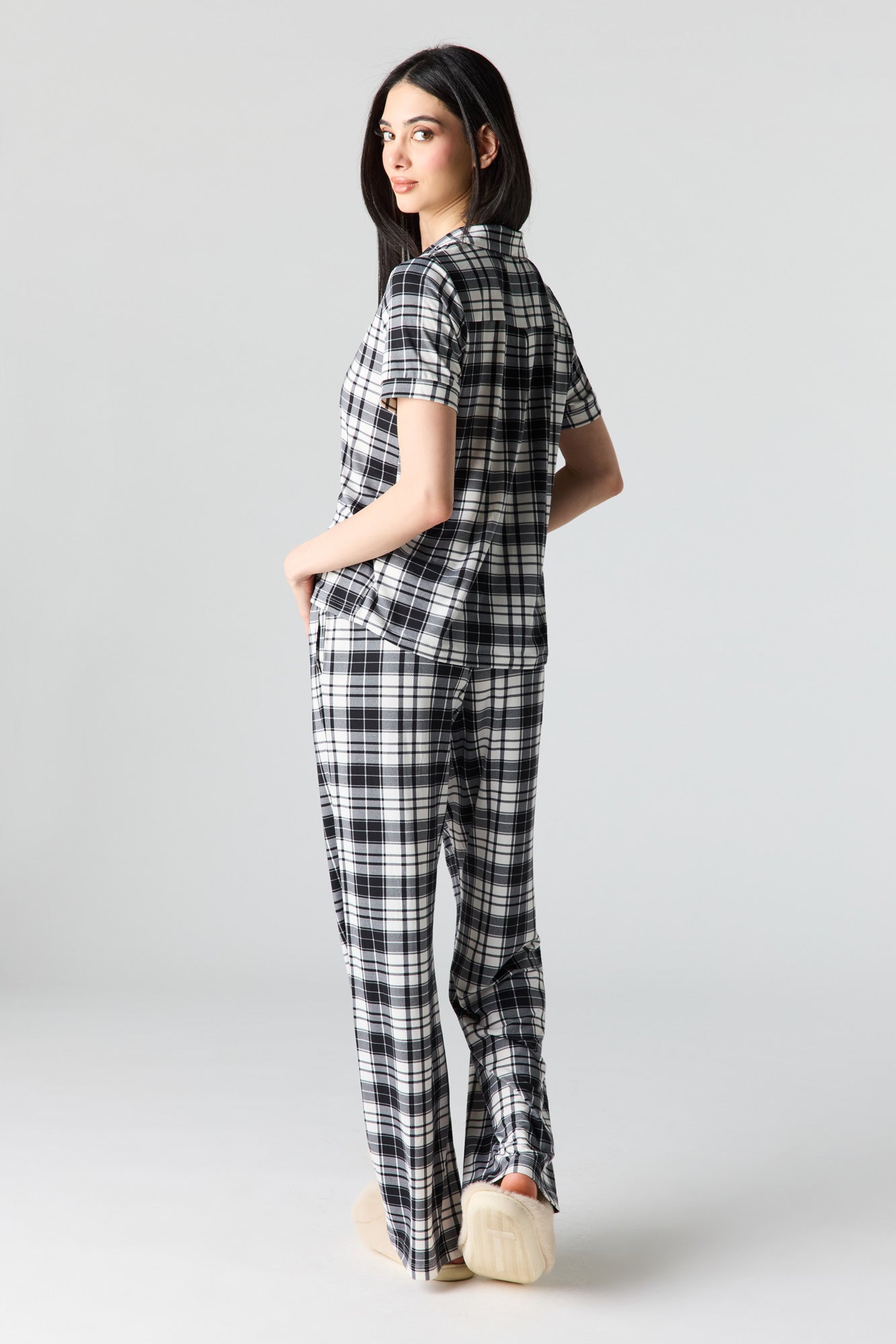 Button-Up Collared Top & Pajama Pant & Short Set (3 Pieces)