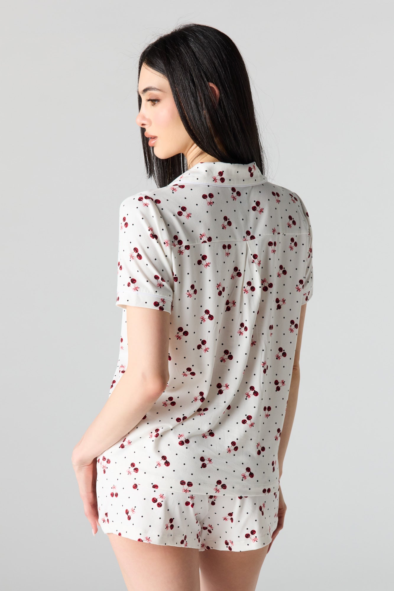 Button-Up Collared Top & Pajama Pant & Short Set (3 Pieces)