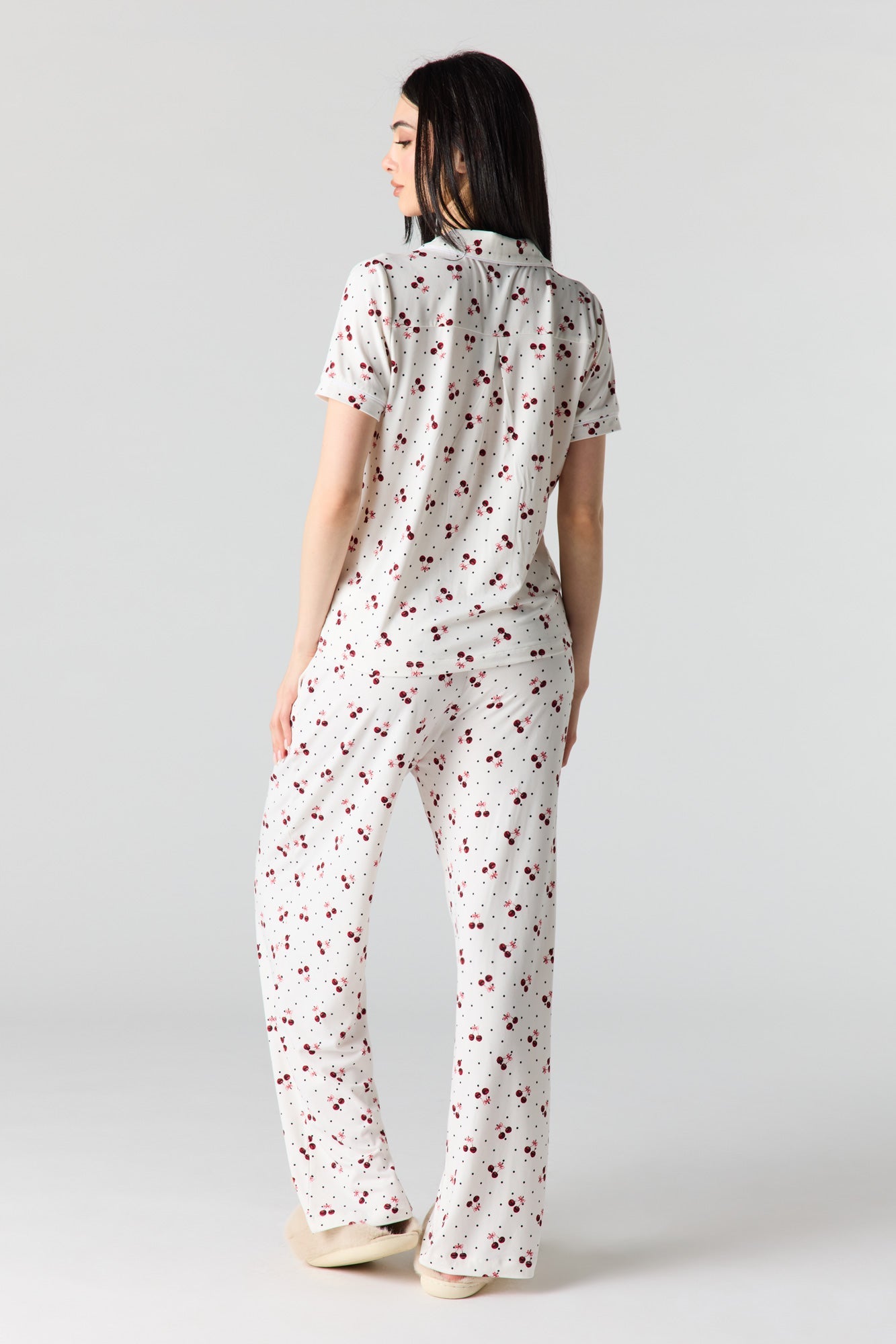 Button-Up Collared Top & Pajama Pant & Short Set (3 Pieces)