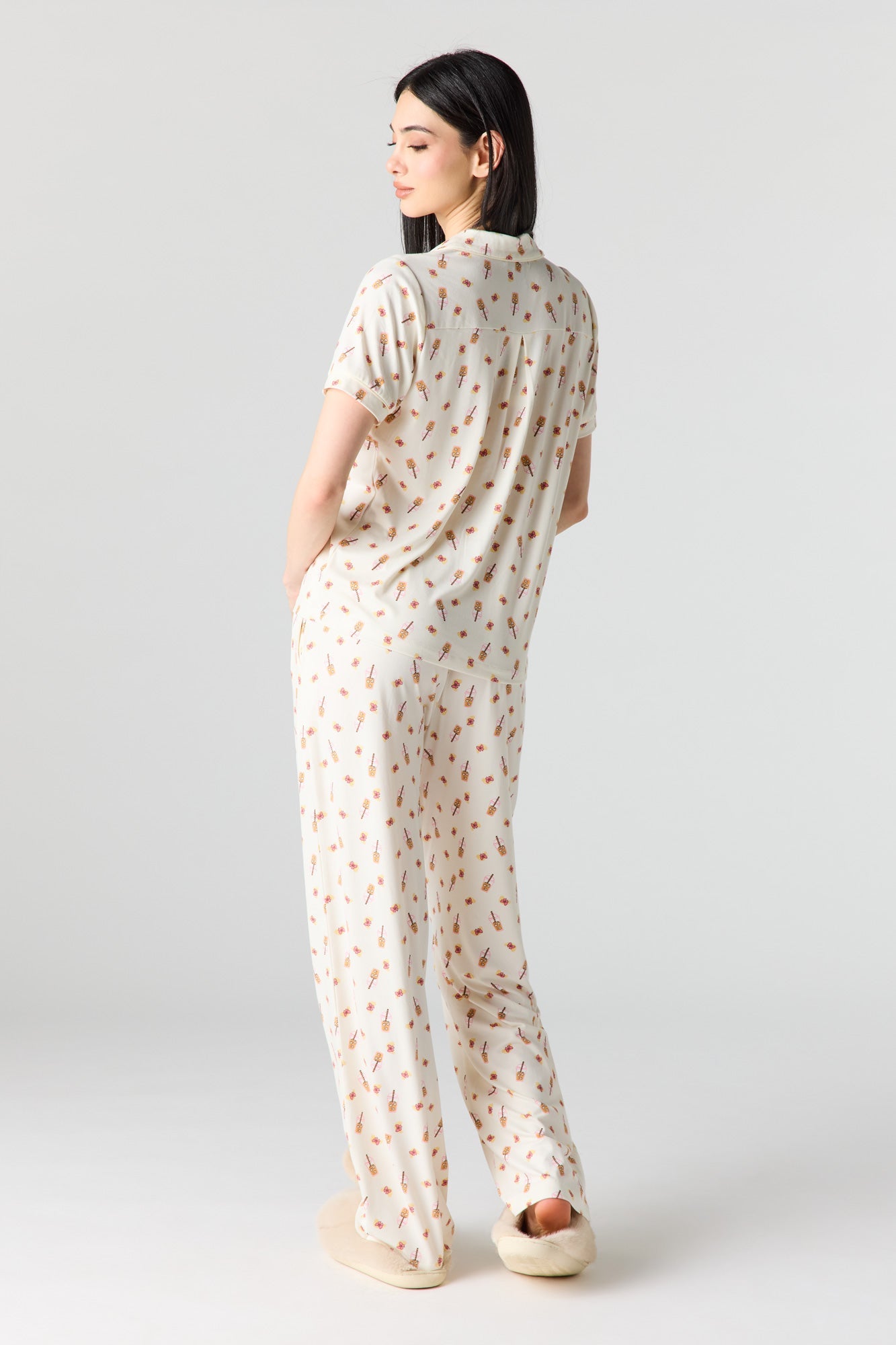 Button-Up Collared Top & Pajama Pant & Short Set (3 Pieces)