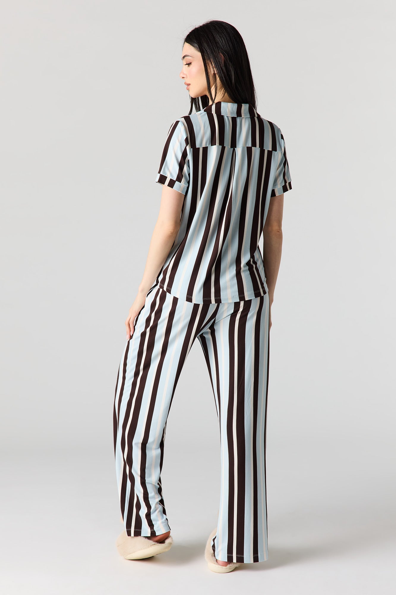 Button-Up Collared Top & Pajama Pant & Short Set (3 Pieces)